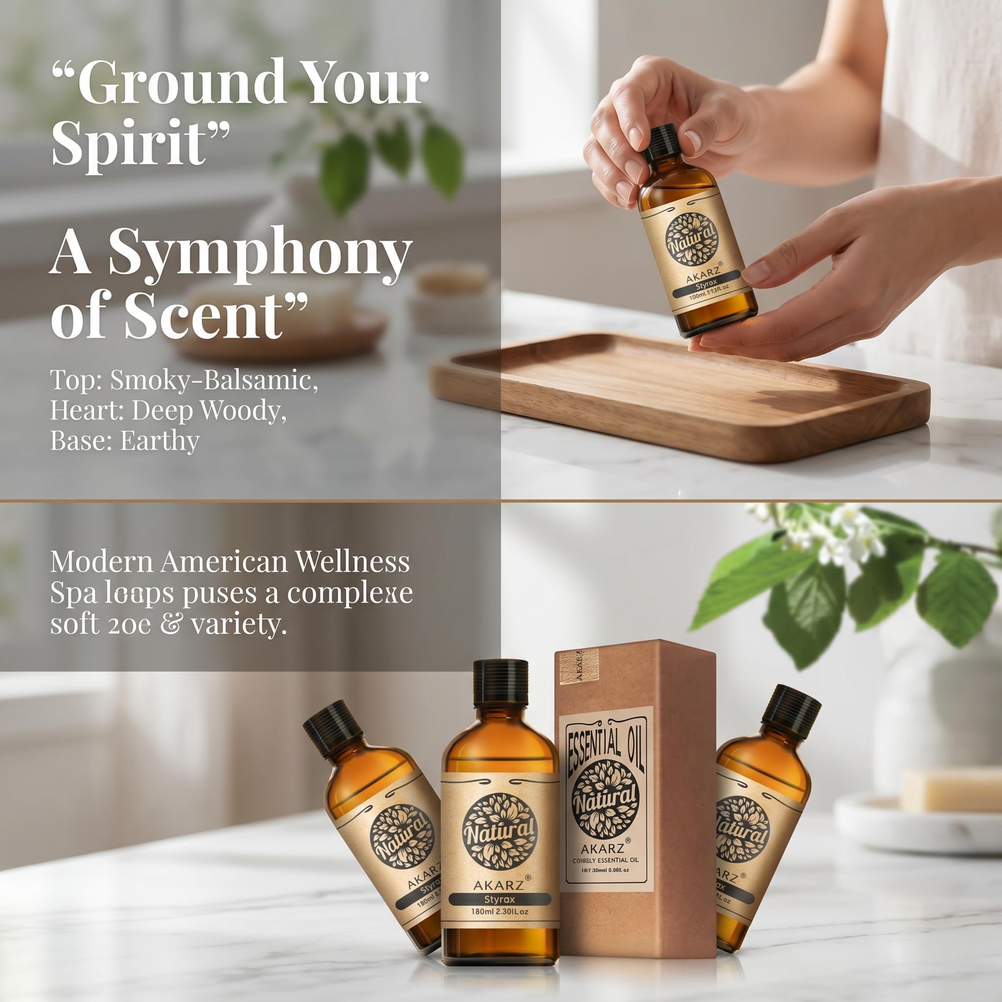 AKARZ 100ml Olejek esencjny z Styraksu - Naturalny olejek aromatyczny do dyfuzorów, lamp aromatycznych i aromatów pomieszczeń