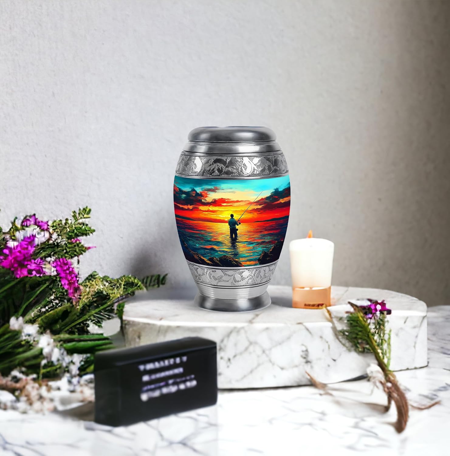 Fishing Urn - Little Cremation Urn for Male - Small Urns for Human Ashes Women Keepsake - Miniature Funeral Urns for Adult Ashes Men - 3 Inch