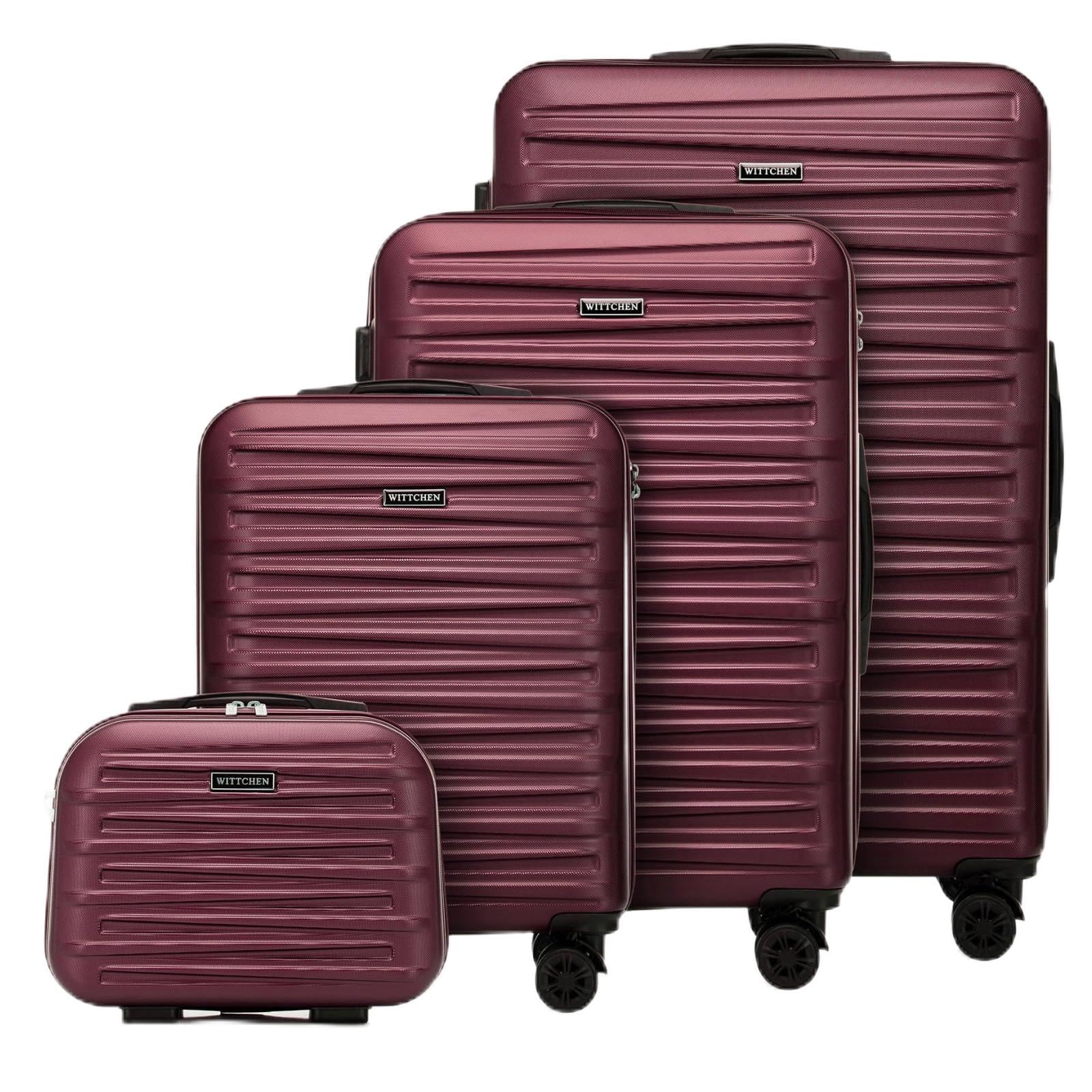 WITTCHEN Skyspeed Line Juego de 4 Maletas de Viaje Trolley con Ruedas Equipaje de Mano con Neceser maletín rígido ABS Cerradura de combinación asa telescópica 4 Ruedas Granate Ryanair/Vueling/Iberia