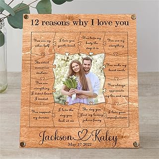 Personalized 12 Reasons Why I Love You Puzzle Photo Frame Custom Wooden Love Reasons Collage Frame Love Reasons Wall Art Gift for Men Women Valentine's Day Birthday,Wooden Love Reasons Photo Wall Art