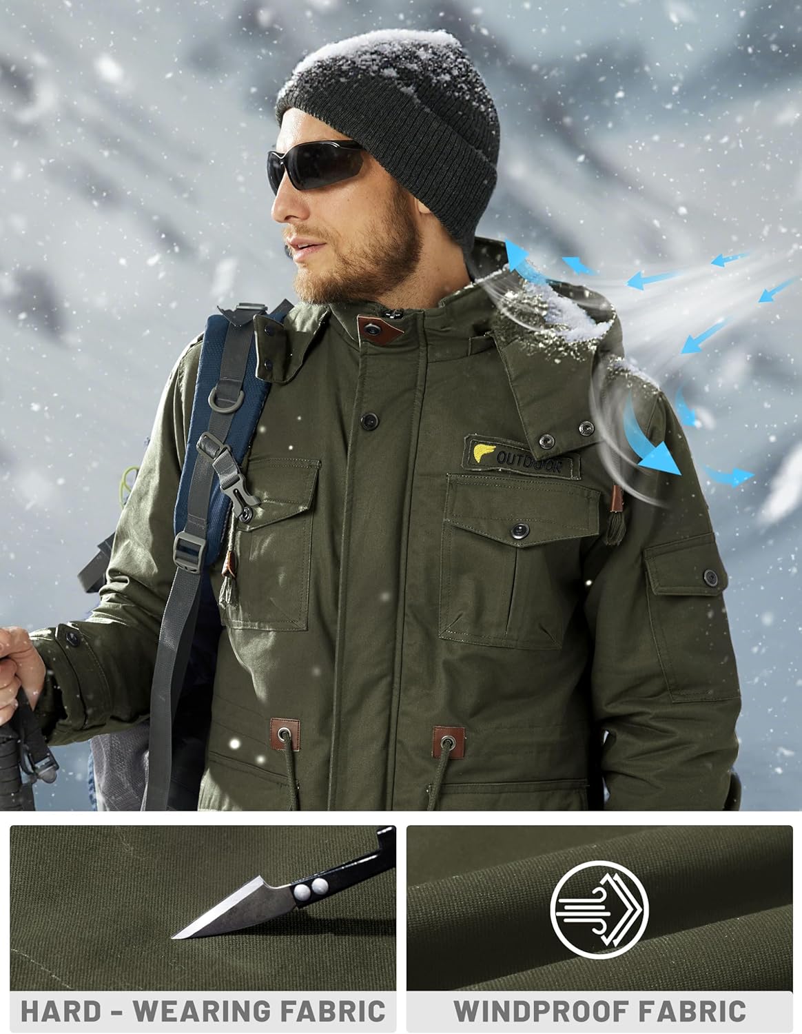 TACVASEN Men's Winter Jacket Cotton Military Jackets Fleece Lined Thick Work Warm Cargo Coats with Hooded - Image 4