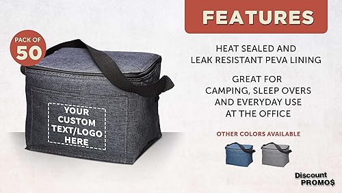 Miniatura 2 de DISCOUNT PROMOS Juego de 50 bolsas de almuerzo aisladas personalizadas, paquete personalizado a granel, perfecta para el trabajo, viajes, eventos al