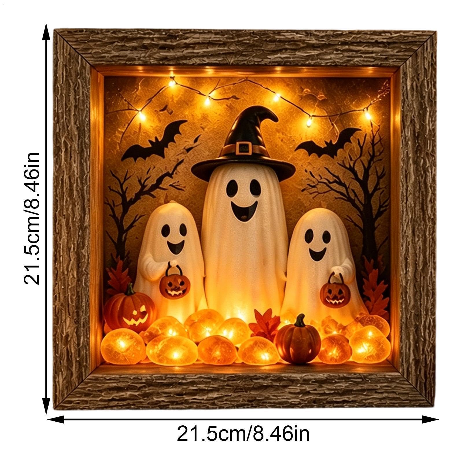 Scatola dei ricordi fai da te per Halloween, fatta a mano, decorazione rustica per Halloween | Cornice fantasma illuminata con pietra di vetro marino per interni: caminetto, scrivania, esposizione per feste