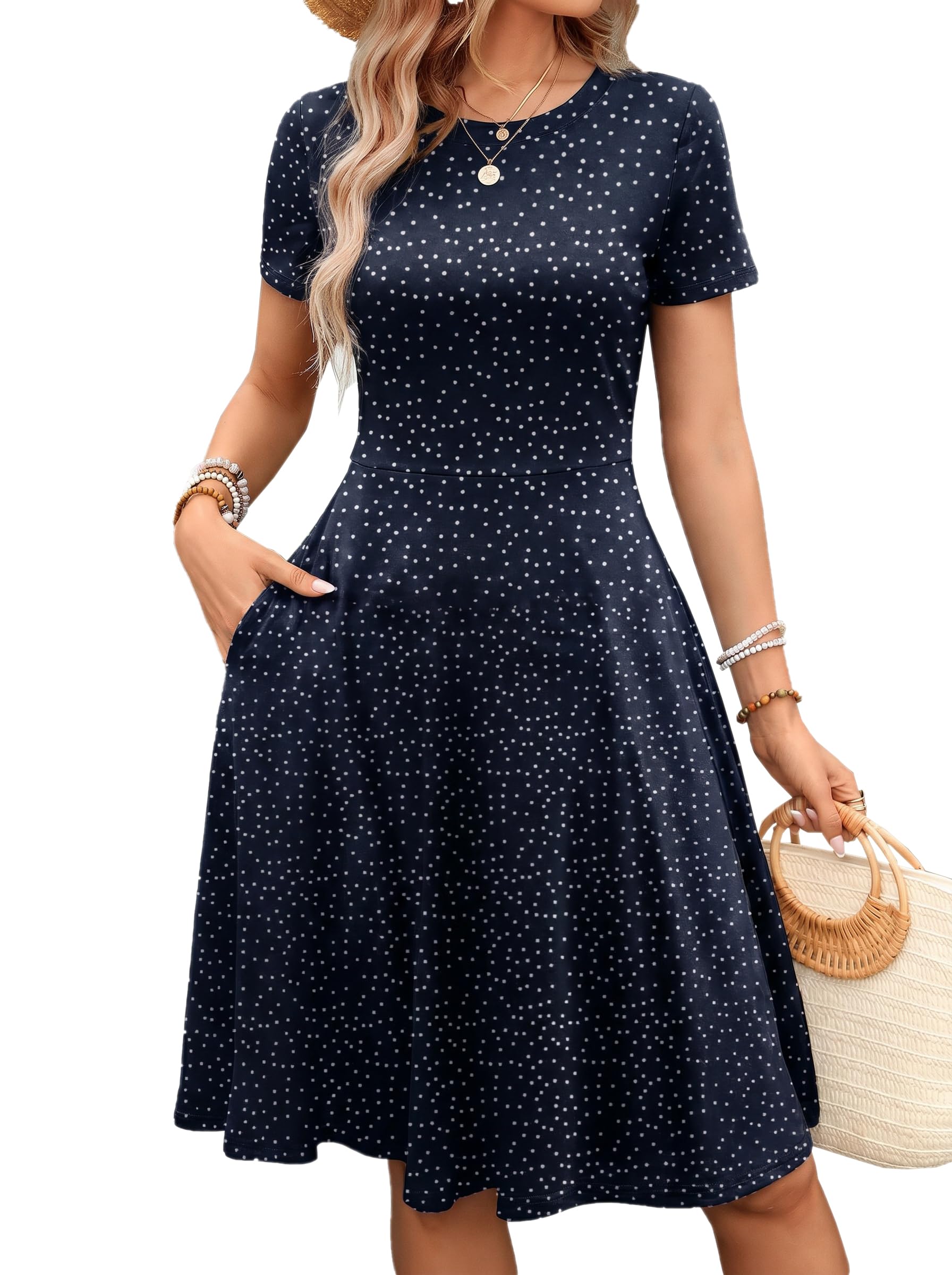 Women's 2026 Fit and Flare Dress Summer Casual Elegant Vintage Floral Printed Work Party A-line Dress with Pockets 162