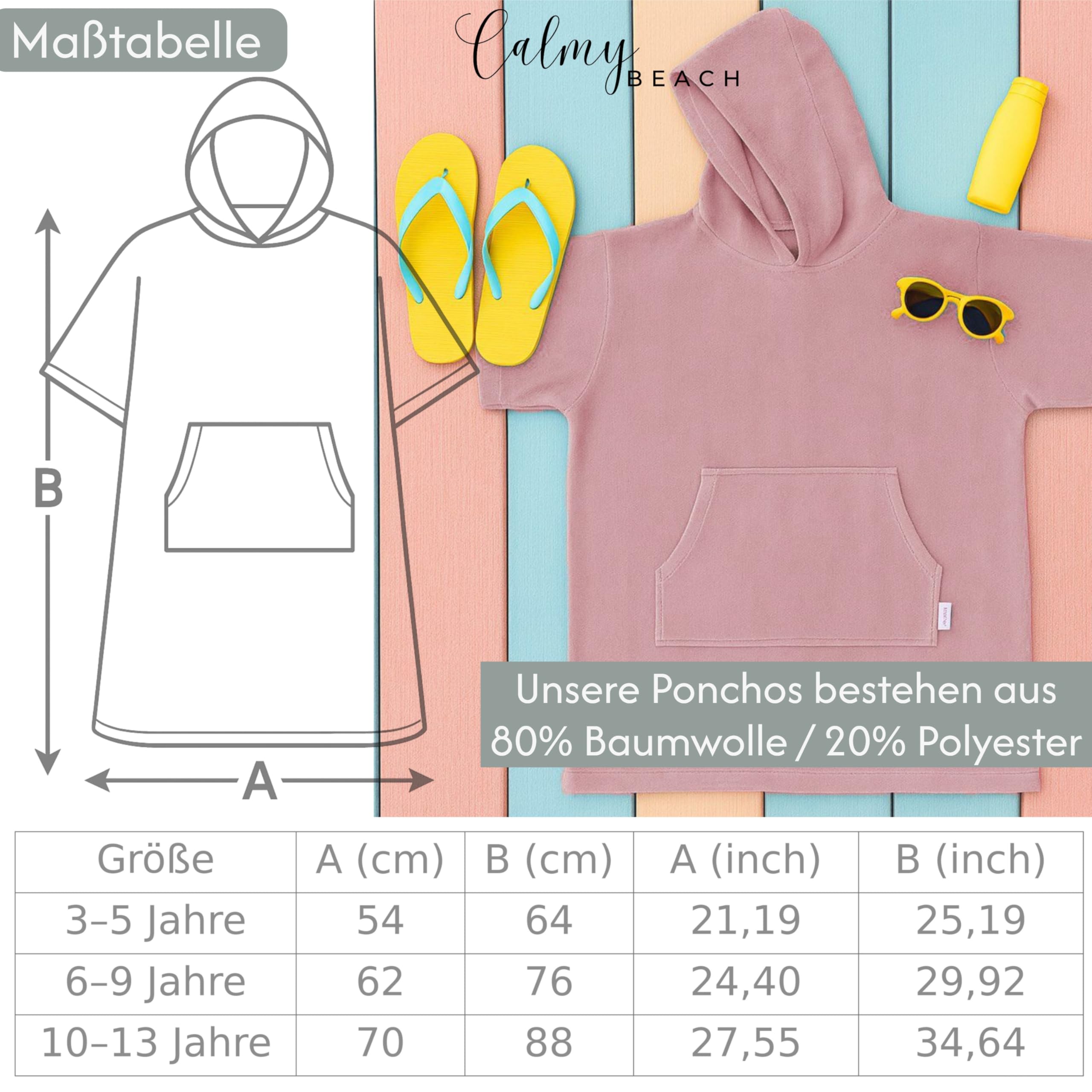 Poncho de playa para niño o niña, ligero, rosa antiguo, 10-13 años | Albornoz para niño, niña, toalla, toalla de baño, toalla ligera, con capucha, surf, playa