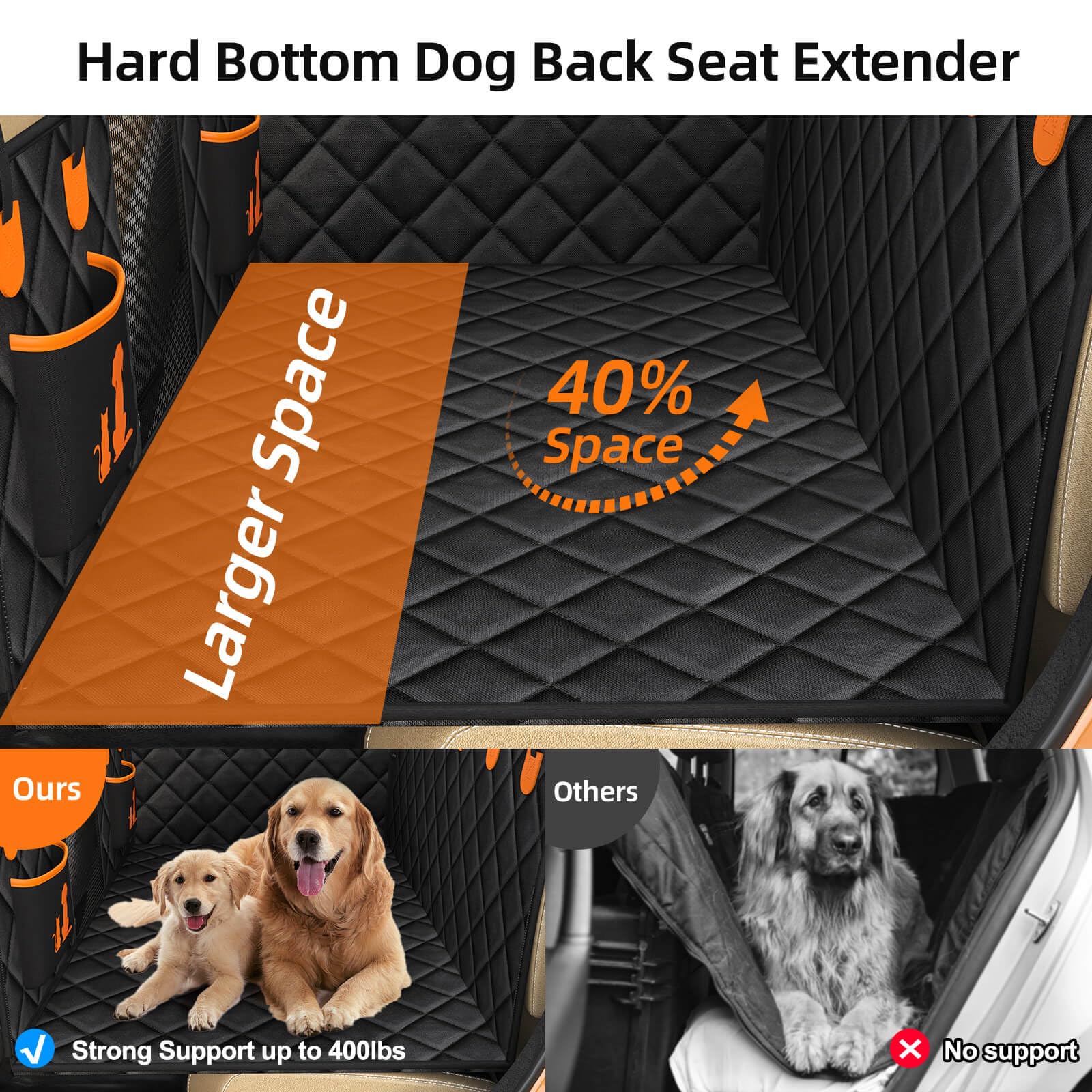 WanpeeGoo Estensore universale per sedile auto, per cani, arancione, per auto, camion, SUV, finestra in rete, tasche portaoggetti, impermeabile, antiscivolo