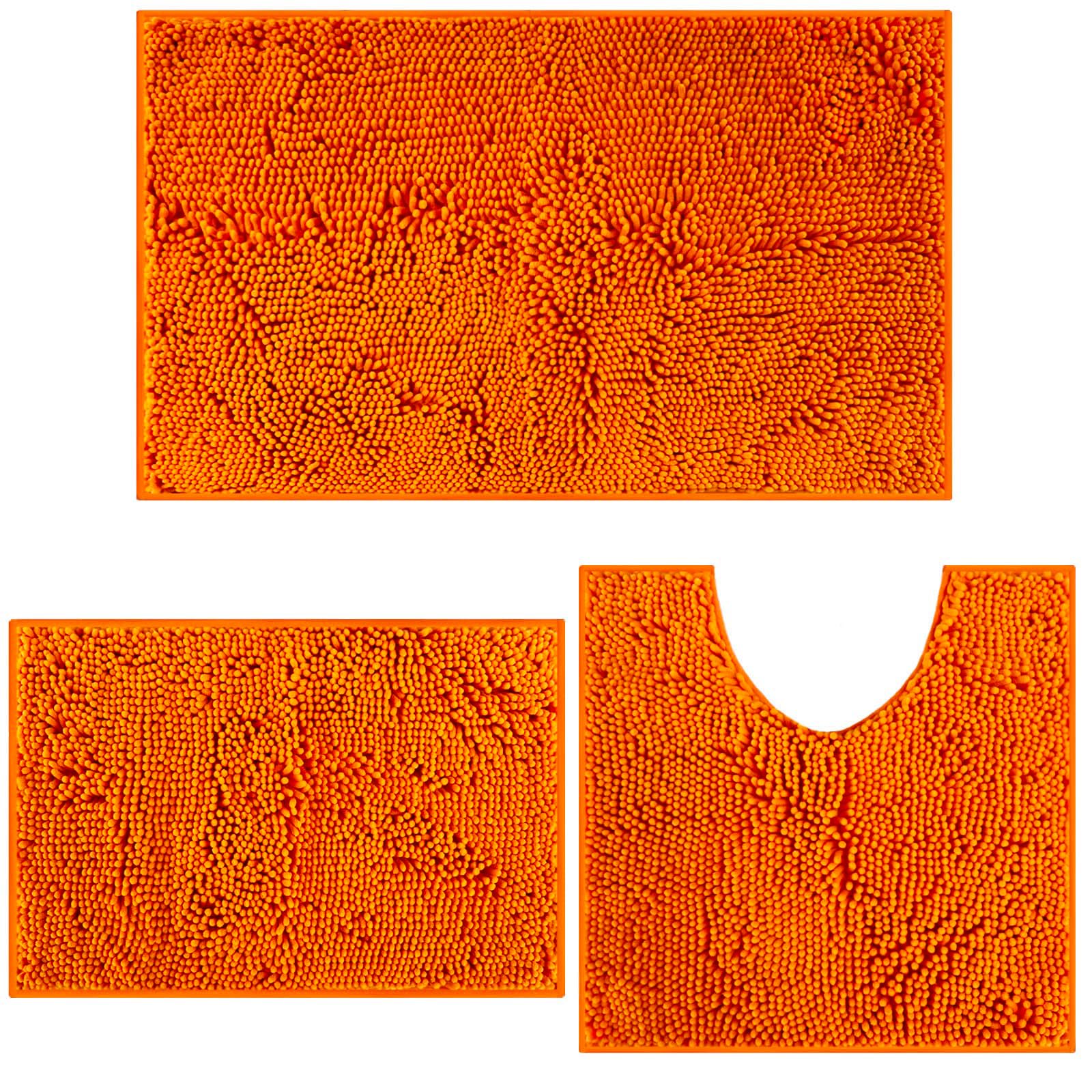placeroom Bathroom Mat Set of 3, Bath and Toilet Mat Set,Ultra Soft Chenille Bath Mat Non Slip,Bath Mat Sets 3 Piece Washable,Super-Absorbent Bath(Orange Yellow bath set)
