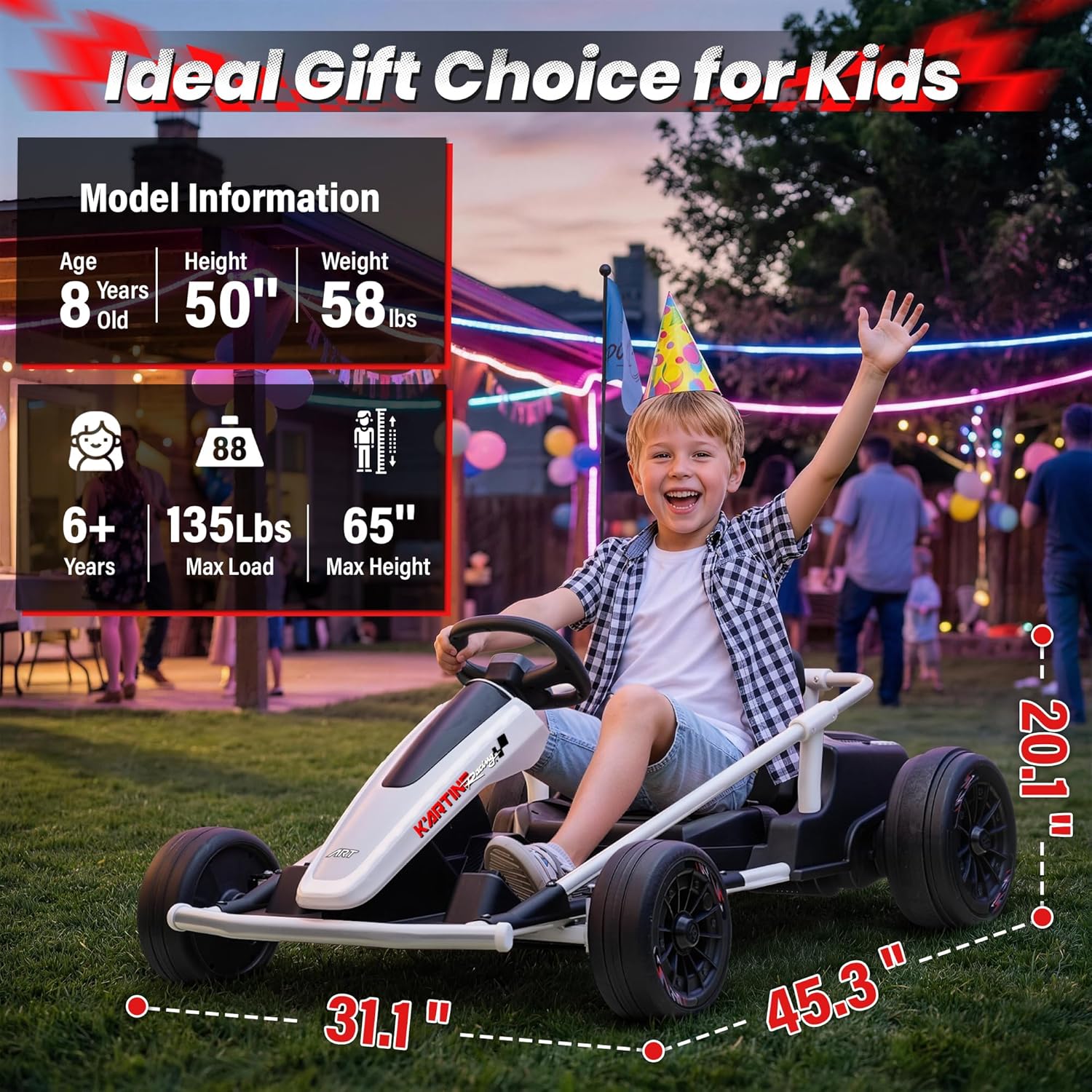 Go Kart, 24V 14AH Kids Ride On Car Drift Kart with Remote Control, EVA Tires, Metal Frame, 400W Powerful Motor, 10MPH Max(3 Speed), 135LBS Maxload, Bluetooth, Music