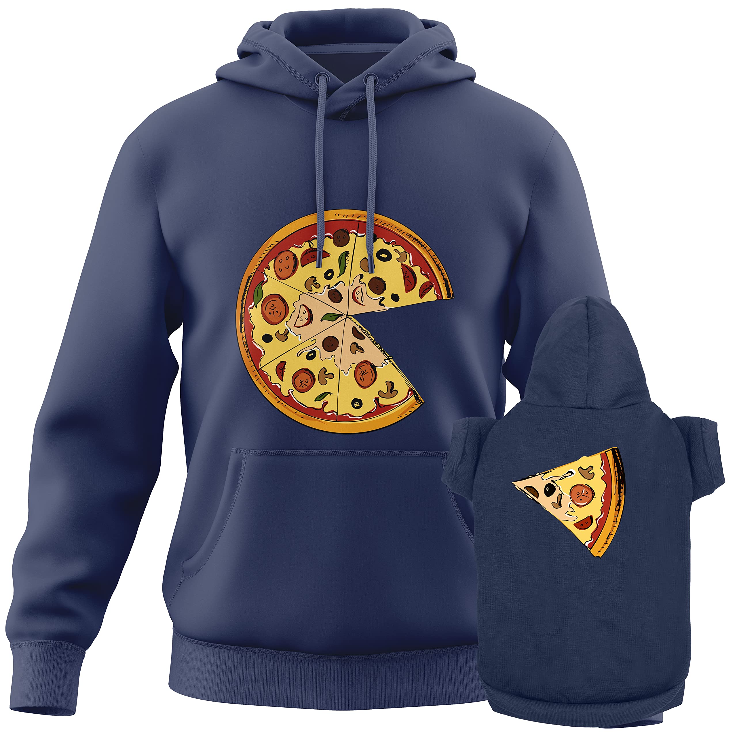 APPARELYN Matching Hoodies for Dogs and Humans Pizza Pie Pizza Slice Pet & Owner Sweaters - Soft Dog Sweatshirt Set Navy Blue