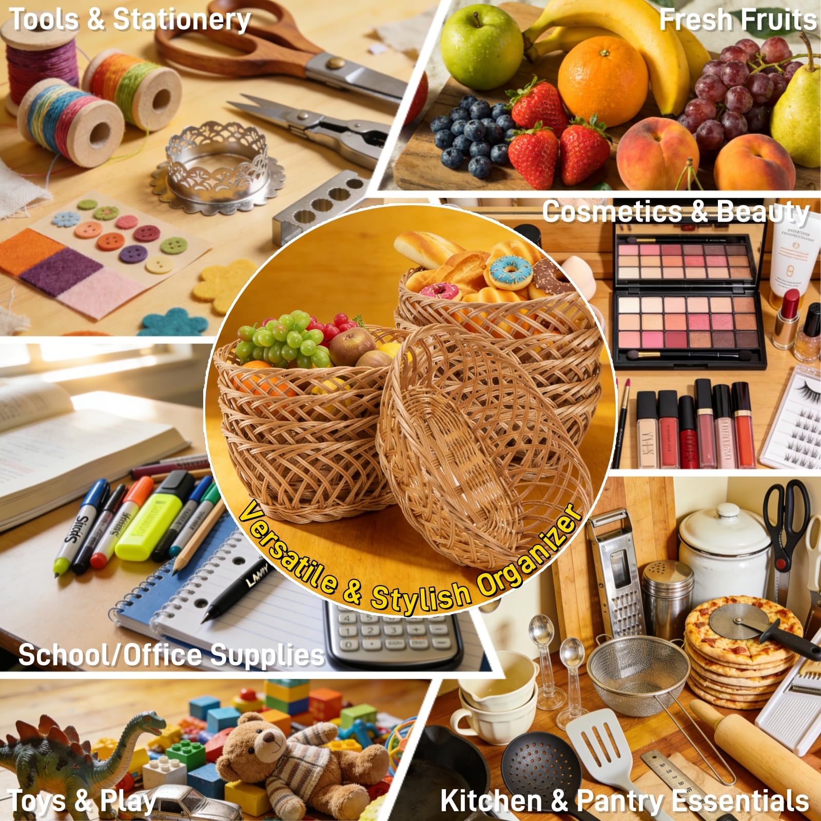 Confezione da 10 cestini ovali in plastica, 25,4 x 19,1 x 10,2 cm, piccoli cestini vuoti per il pane, per cibo e frutta, cesti regalo per cucina, ristorante, feste, centrotavola, Natale
