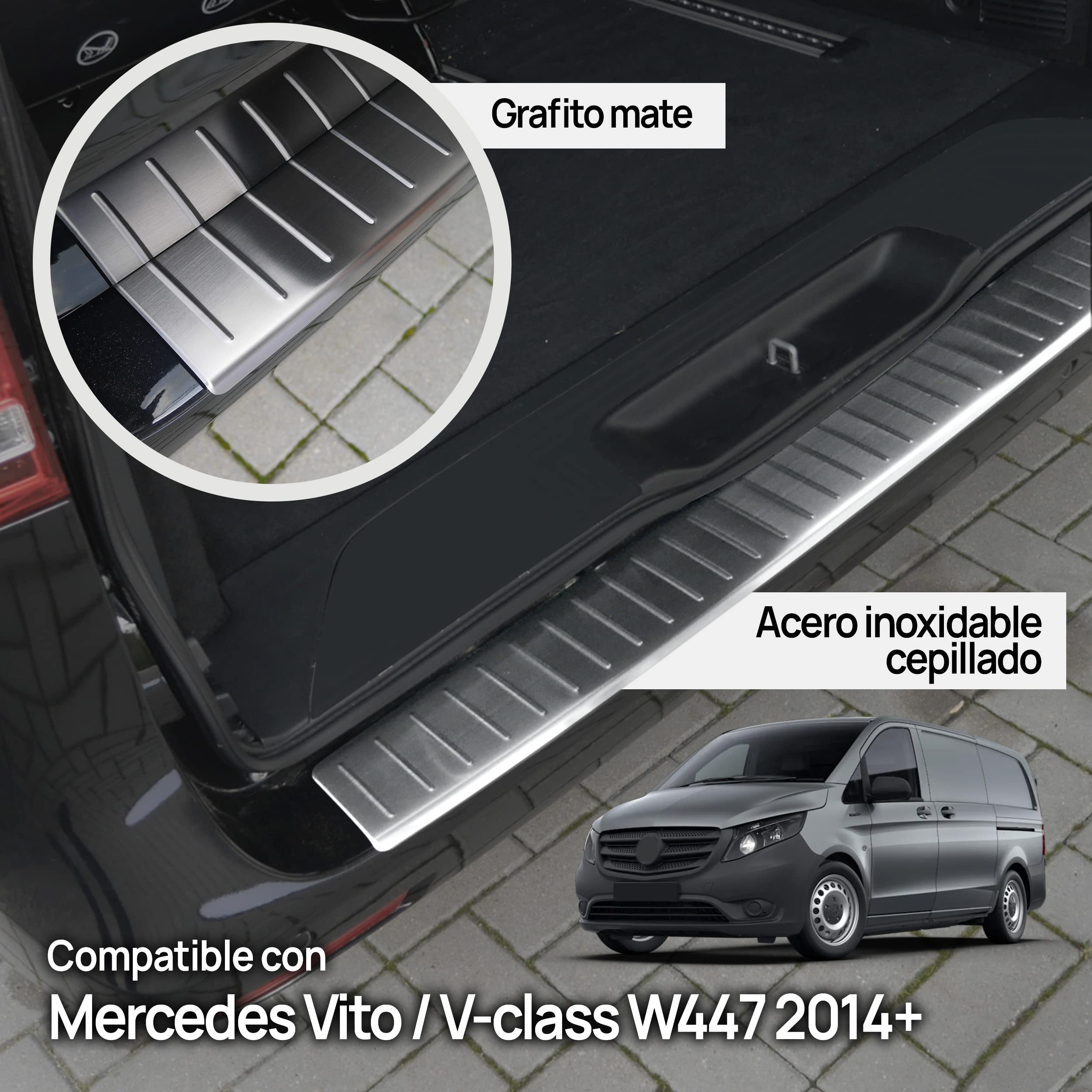 CHROMEMASTER | Protector de Parachoques | Compatible con Mercedes Vito Classe V W447 2014- | Acero Inoxidable Cepillado, Grafito Mate| La Tira Protectora Protegerá Tu Coche contra Arañazos y Daños