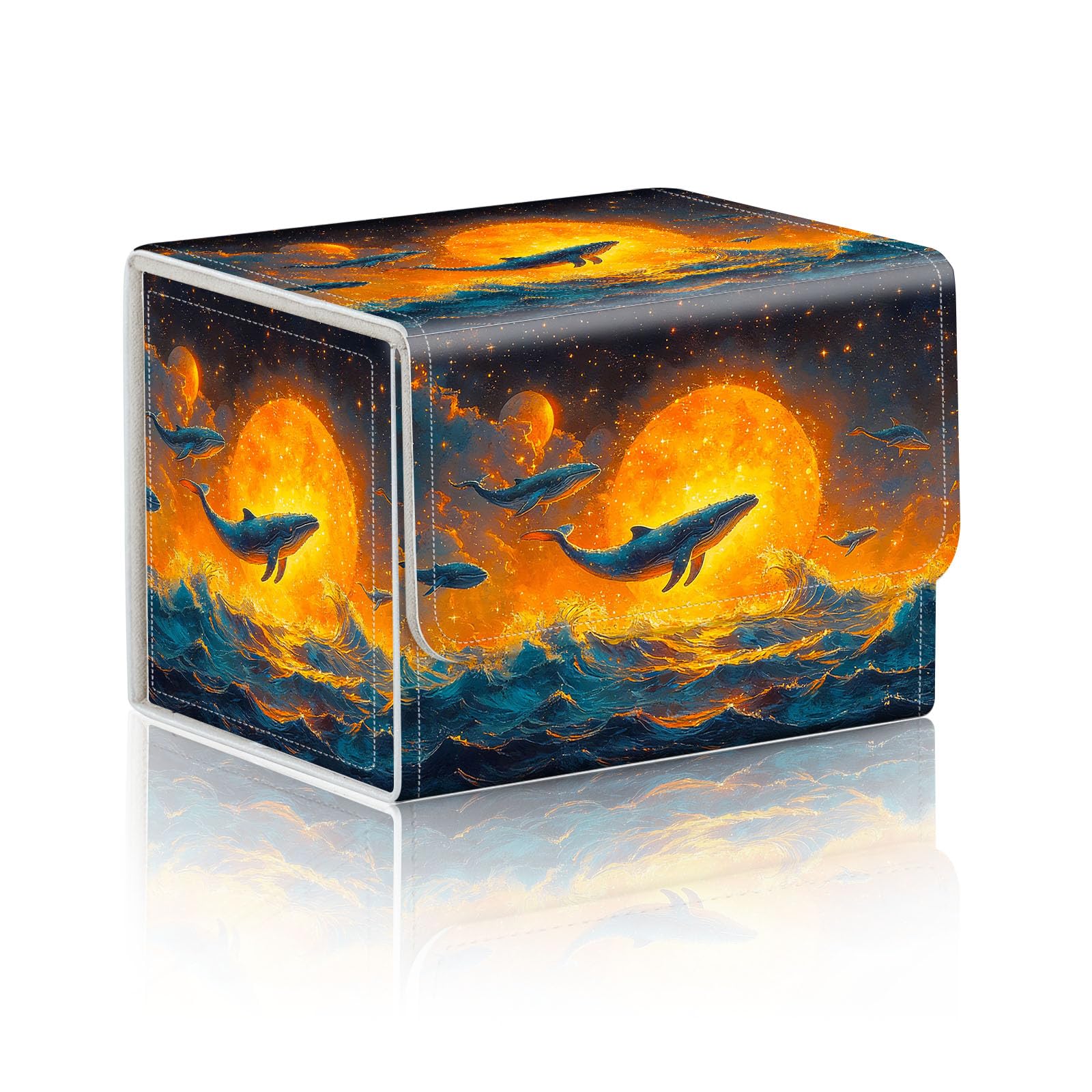 DISUOFEART Trading Card Storage Box, Holds 100+ for MTG Cards, PU Leather with Magnetic Closure, Cosmic Whales Ocean Fantasy Durable Deck Box for Magic the Gathering, Trading Card Games