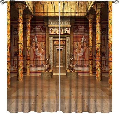 Cortinas egipcias con frescos egipcios en la pared, tumba, sala de estar, dormitorio, cortinas decorativas opacas con reducción de ruido, juego de 2