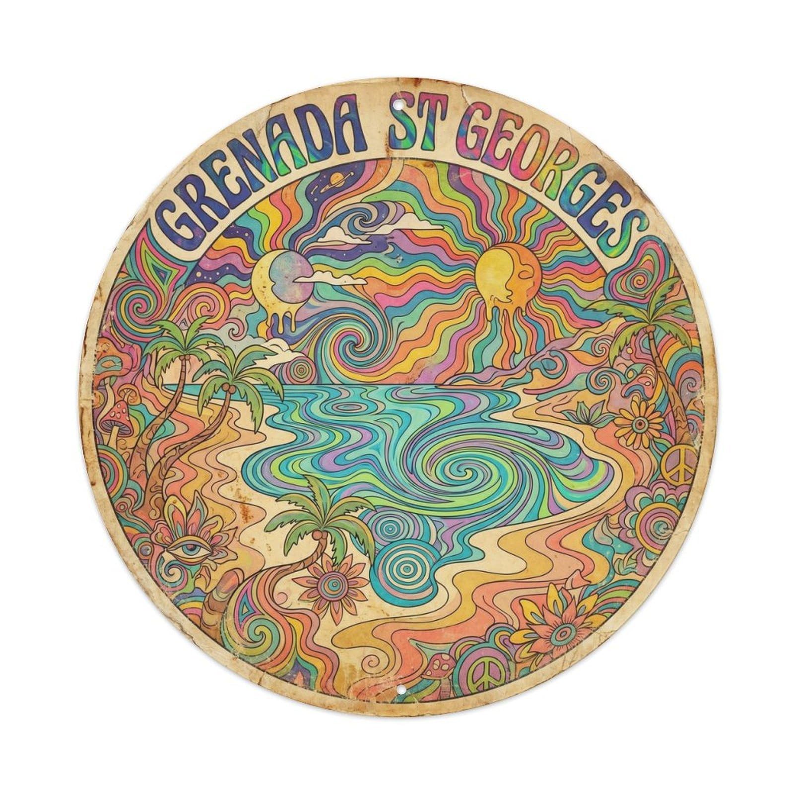 Grenada Saint George Beach Destination Bold Psychedelic Metal Tin Sign