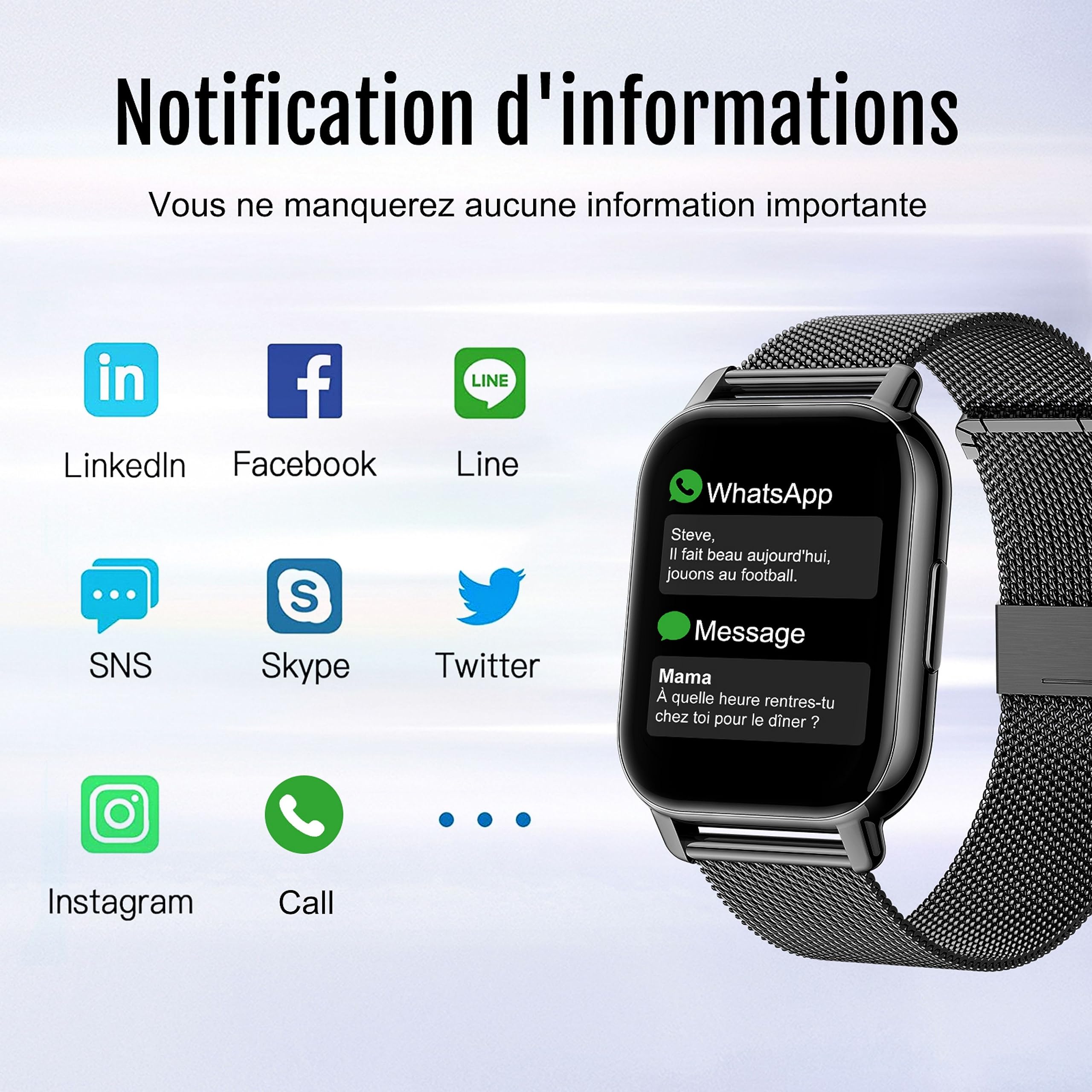Narcid Montre Connectée 1.85" HD Appel Bluetooth – Podomètre, Fréquence Cardiaque, SpO2, Sommeil, Tension Artérielle, 23 Sports, Android & IOS (Noir)