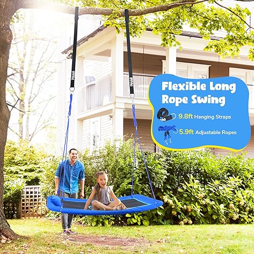 Miniatura 5 de Hapfan Columpio de árbol de plataforma Skycurve de 800 libras y 60 pulgadas para niños y adultos con almohada, columpio al aire libre para niños,
