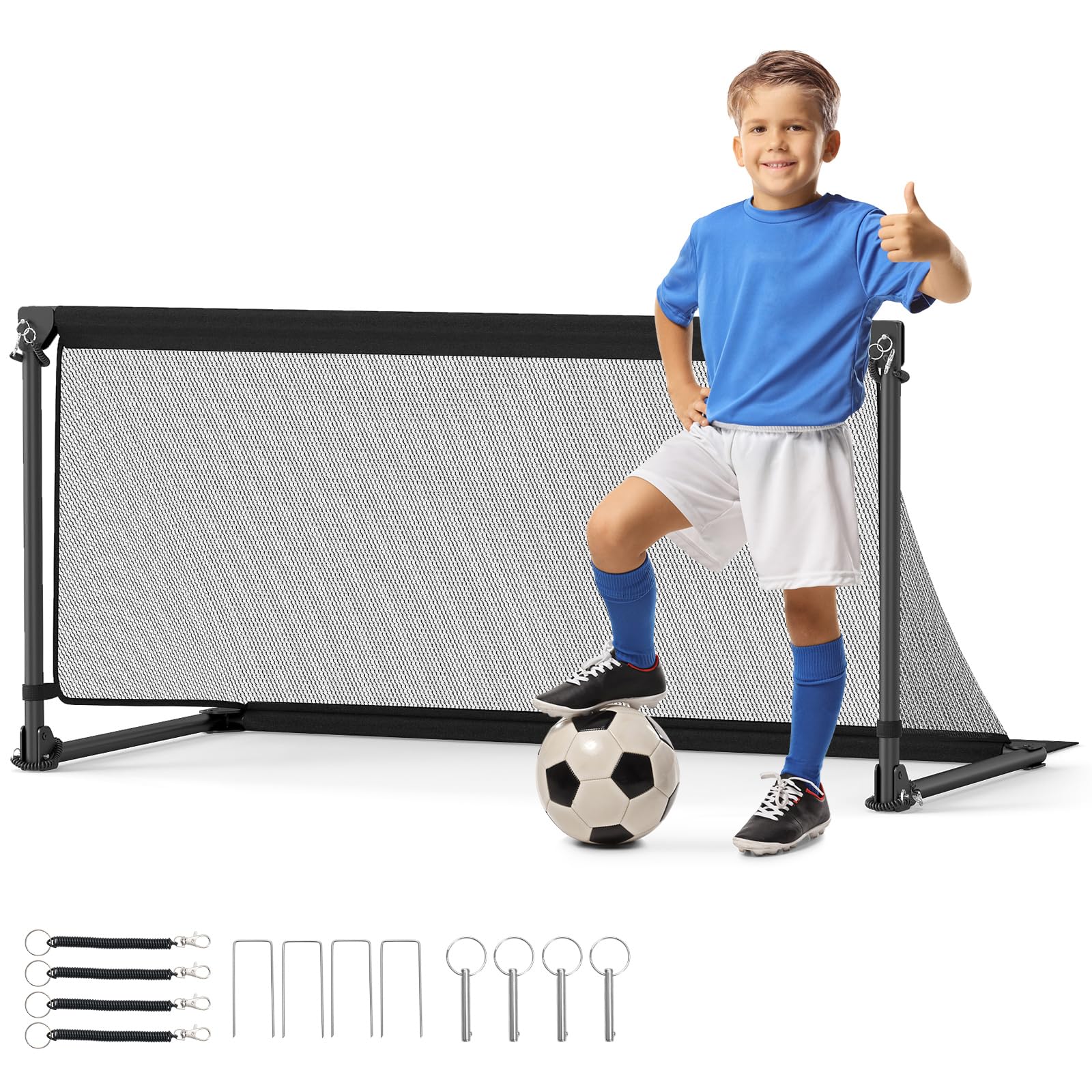 COSTWAY Porta da Calcio per Bambini in Metallo con Rete, Porta da Calcio Pieghevole e Facile da Montare con 4 Picchetti per Cortile, Spiaggia e Giardino per Bambini 6+ Anni
