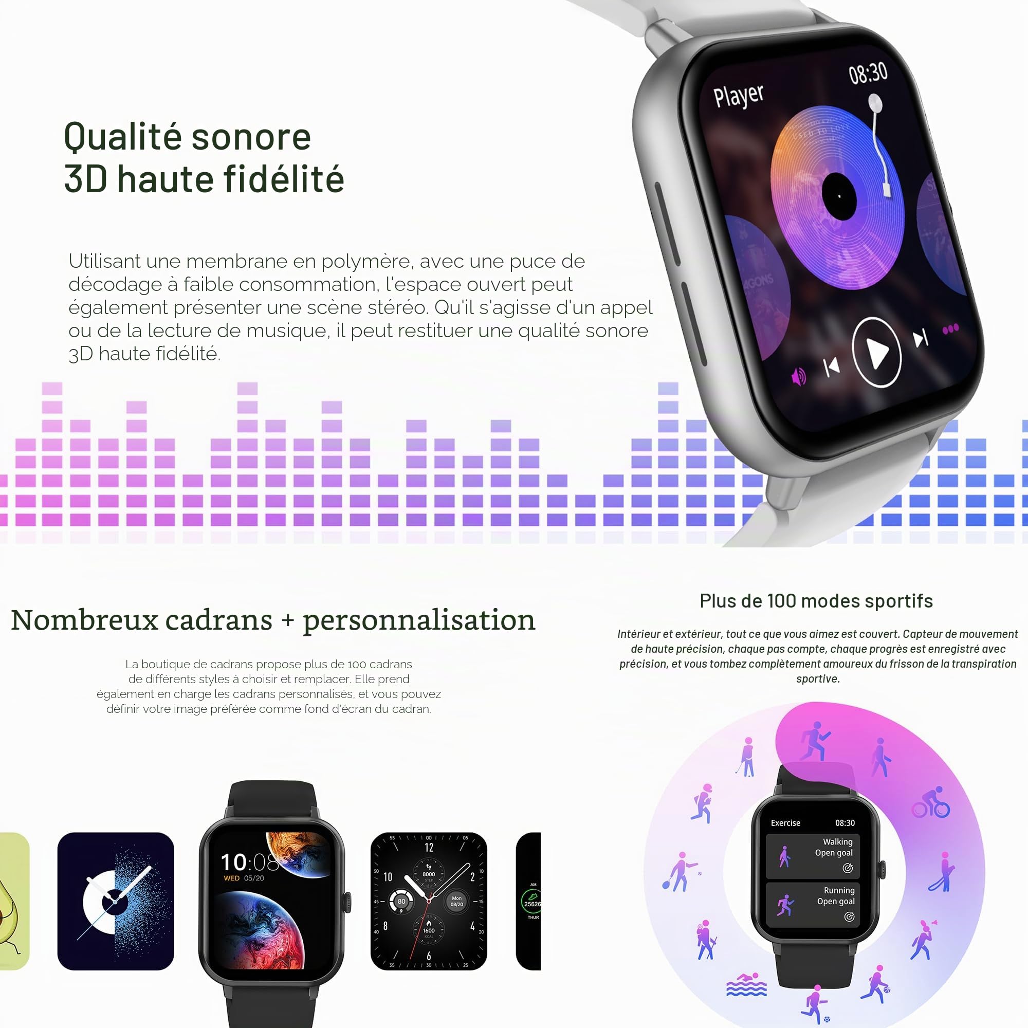 Montre Connectée Femme, 1.83" Smartwatch avec Appel Bluetooth 5.1/Numérotation, 123 Modes Sportifs, Cardiofrequencemètre, Podometre Moniteur de Sommeil, 5ATM Fitness Tracker pour Android iOS (Argent)