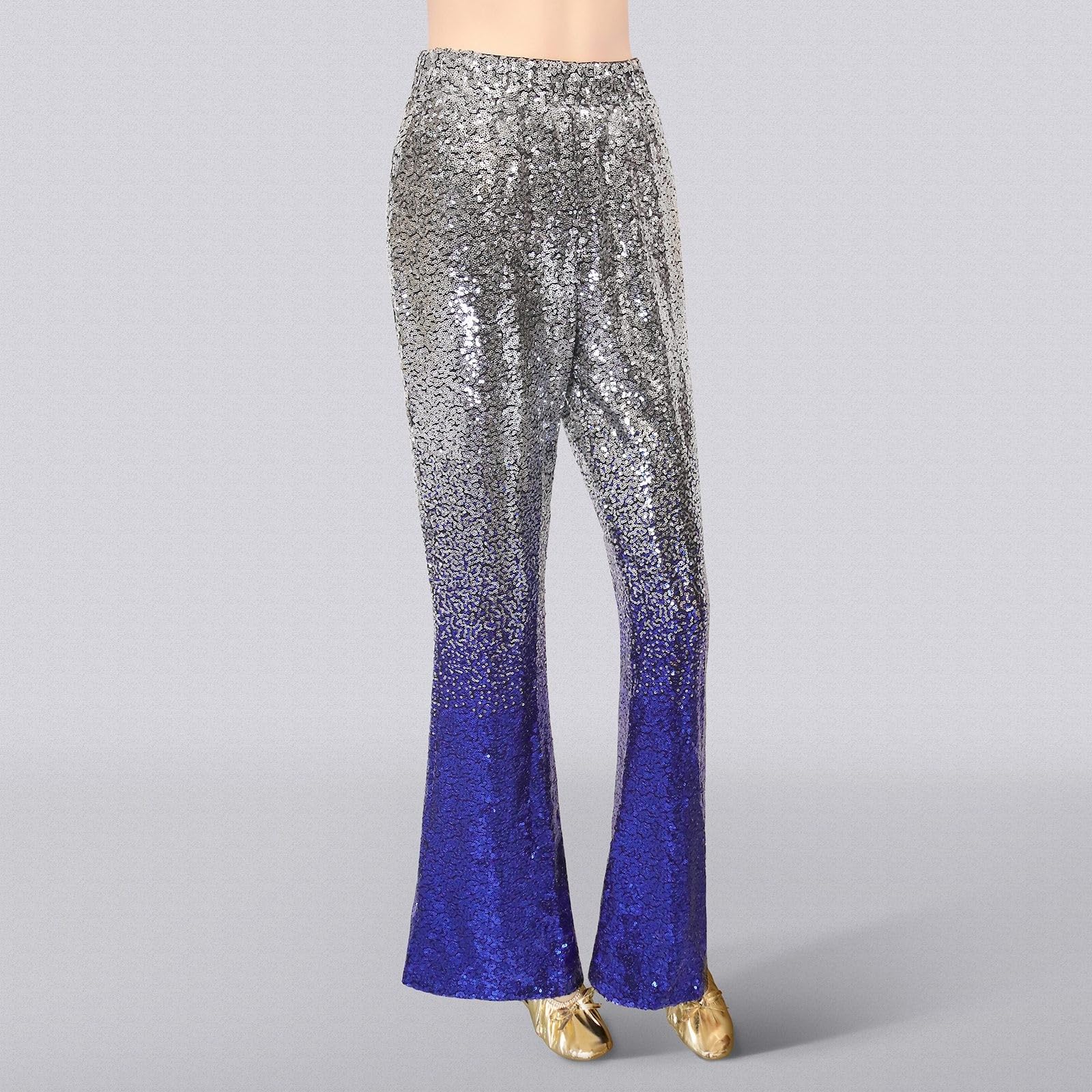 Pantalones brillantes para mujer, pantalones acampanados brillantes para actuaciones de baile, espectáculos de teatro, noches de club de jazz, elegantes disfraces de carnaval 2026 con lentejuelas