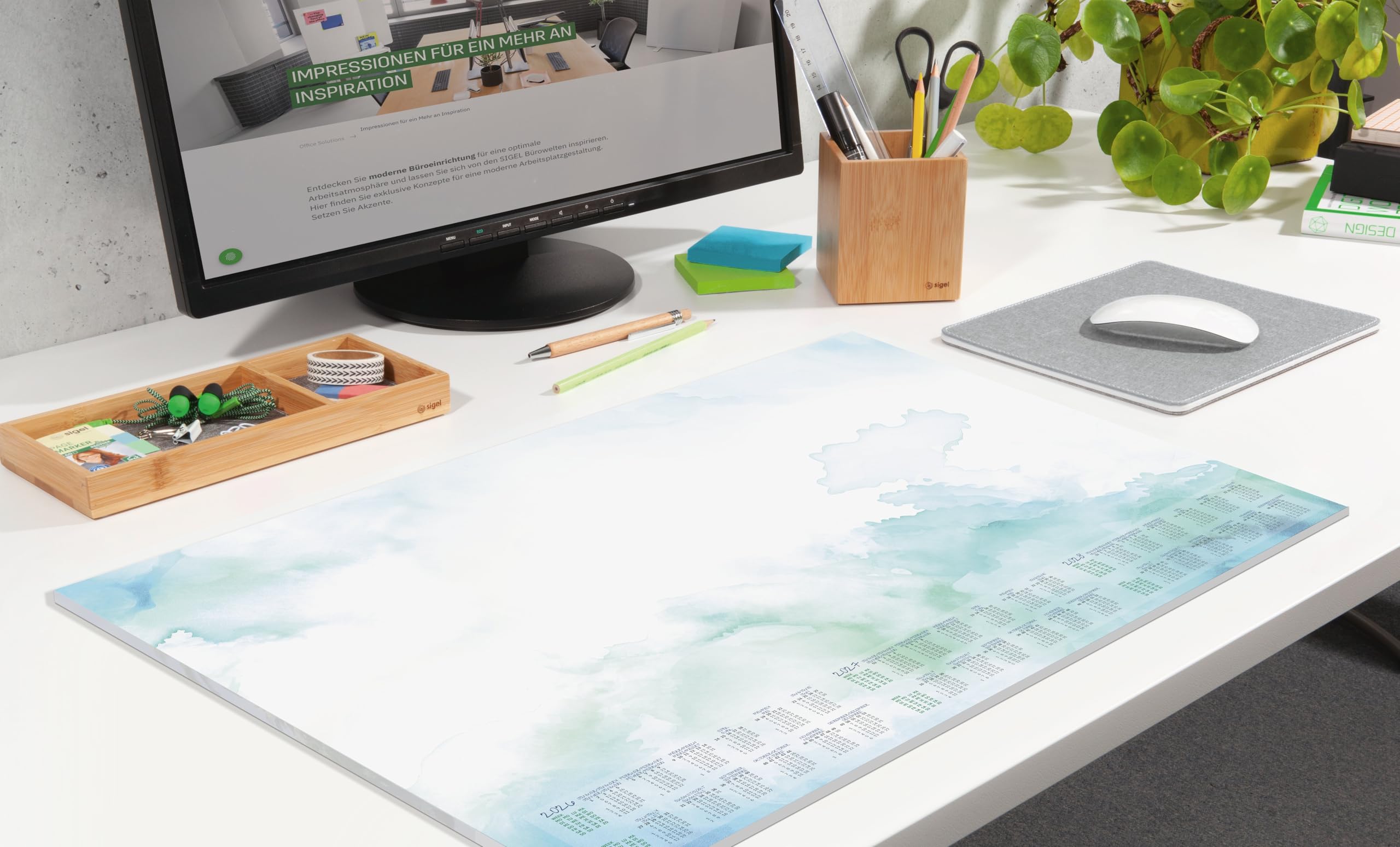 SIGEL H6314 Paper Desk pad- Watercolour - Green/Blue - Approx. A2-2026/2027/2028 - DE/EN/FR/NL - 30 Sheets - FSC-Certified - Image 2