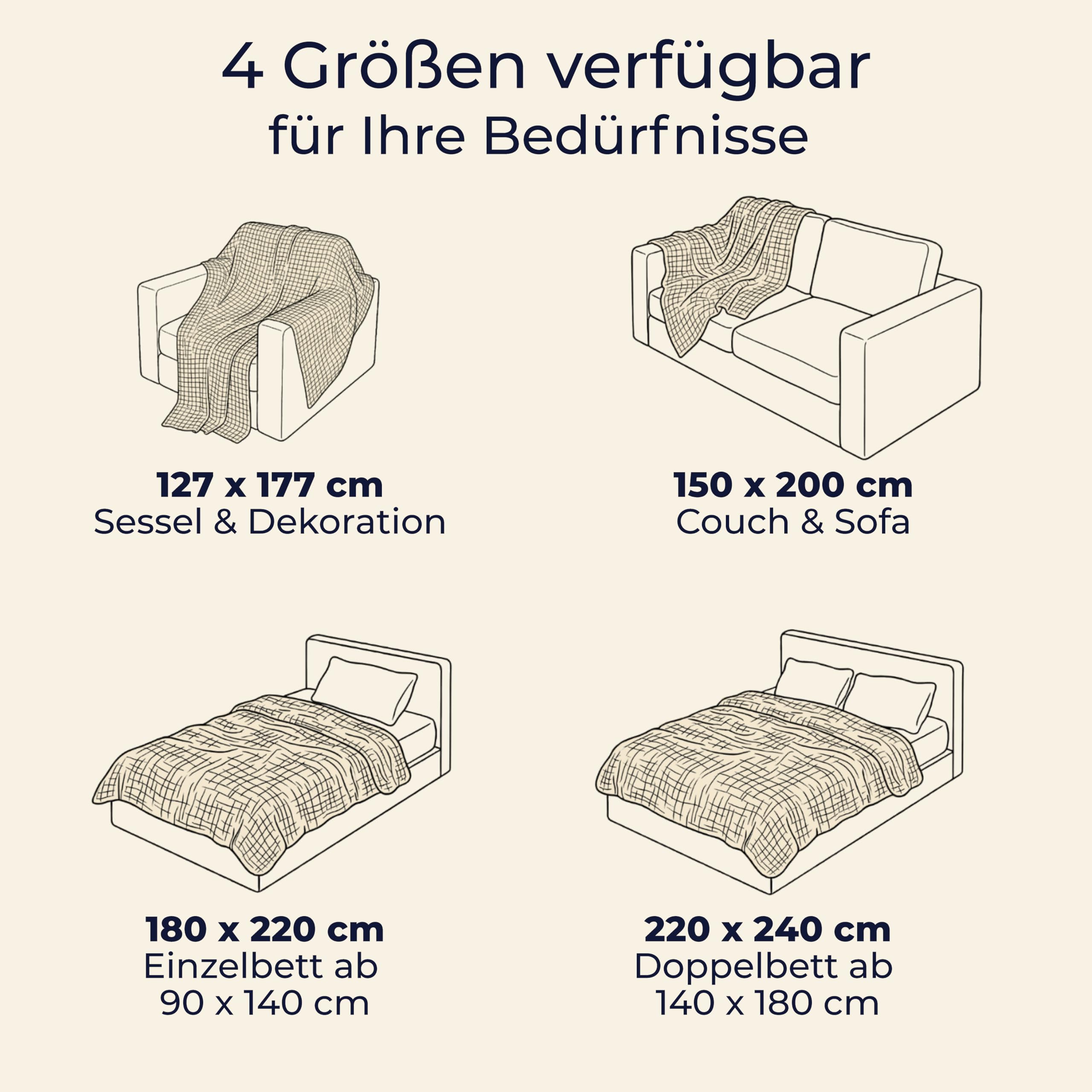 Dreamzie Musselin Tagesdecke 127x177 cm Baumwolldecke Oeko-Tex Zertifiziert Atmungsaktive Kuscheldecke Beige