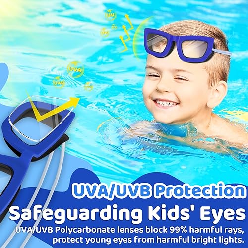 Miniatura 5 de Vvinca Gafas de natación para niños, paquete de 2 gafas de natación para niños pequeños, correa elástica, sin tirones de pelo, antivaho, gafas de