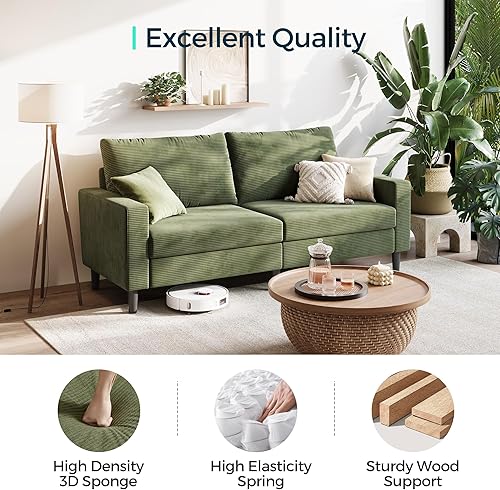 Miniatura 5 de LINSY Sofá biplaza de 79 pulgadas, sofá de pana con asiento profundo ajustable y cojín de resorte, cómodos y modernos sofás pequeños para espacios