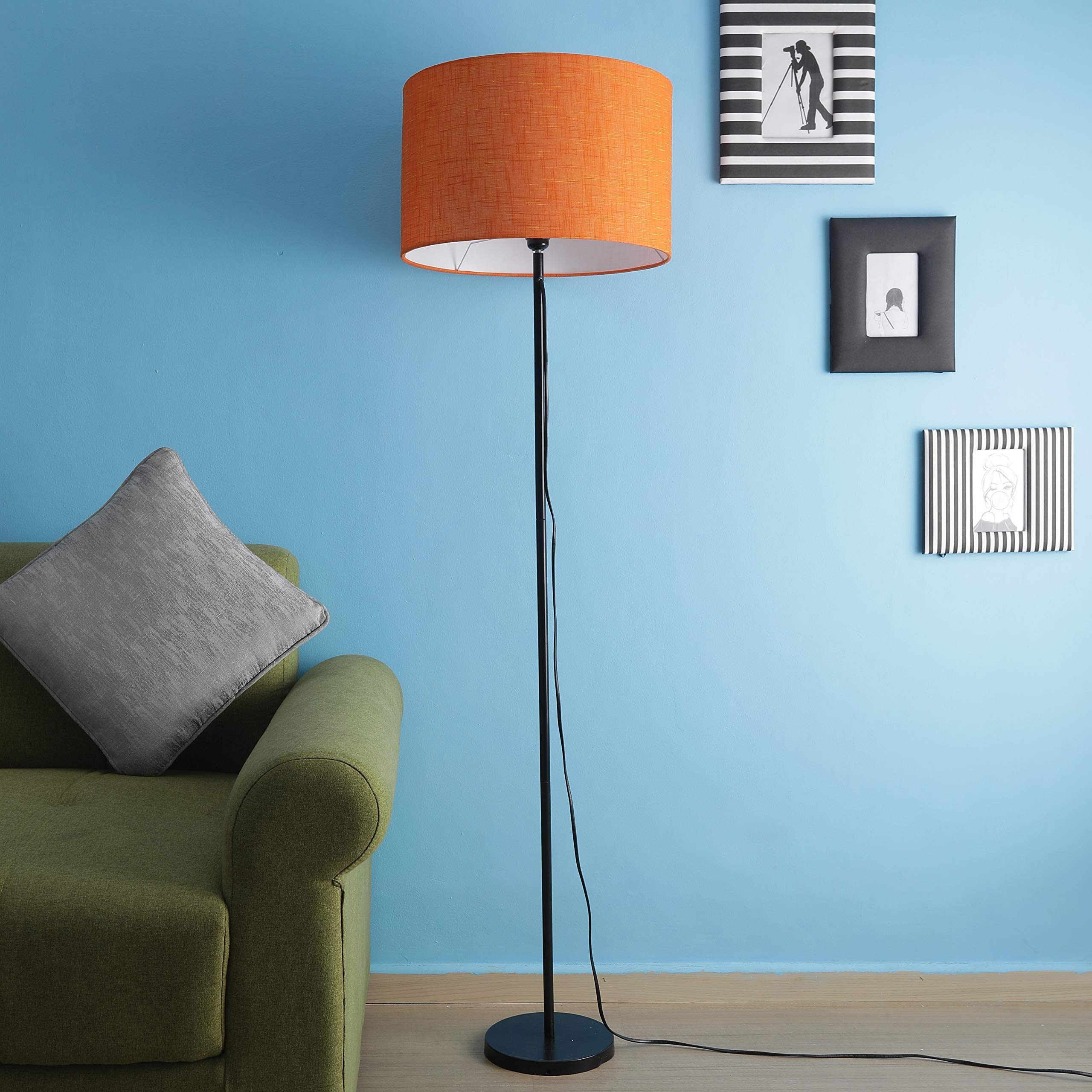 Sanded Edge Black Color Base and Orange Color Shade Metal Floor Lamp Home Décor Gift Pack of 1