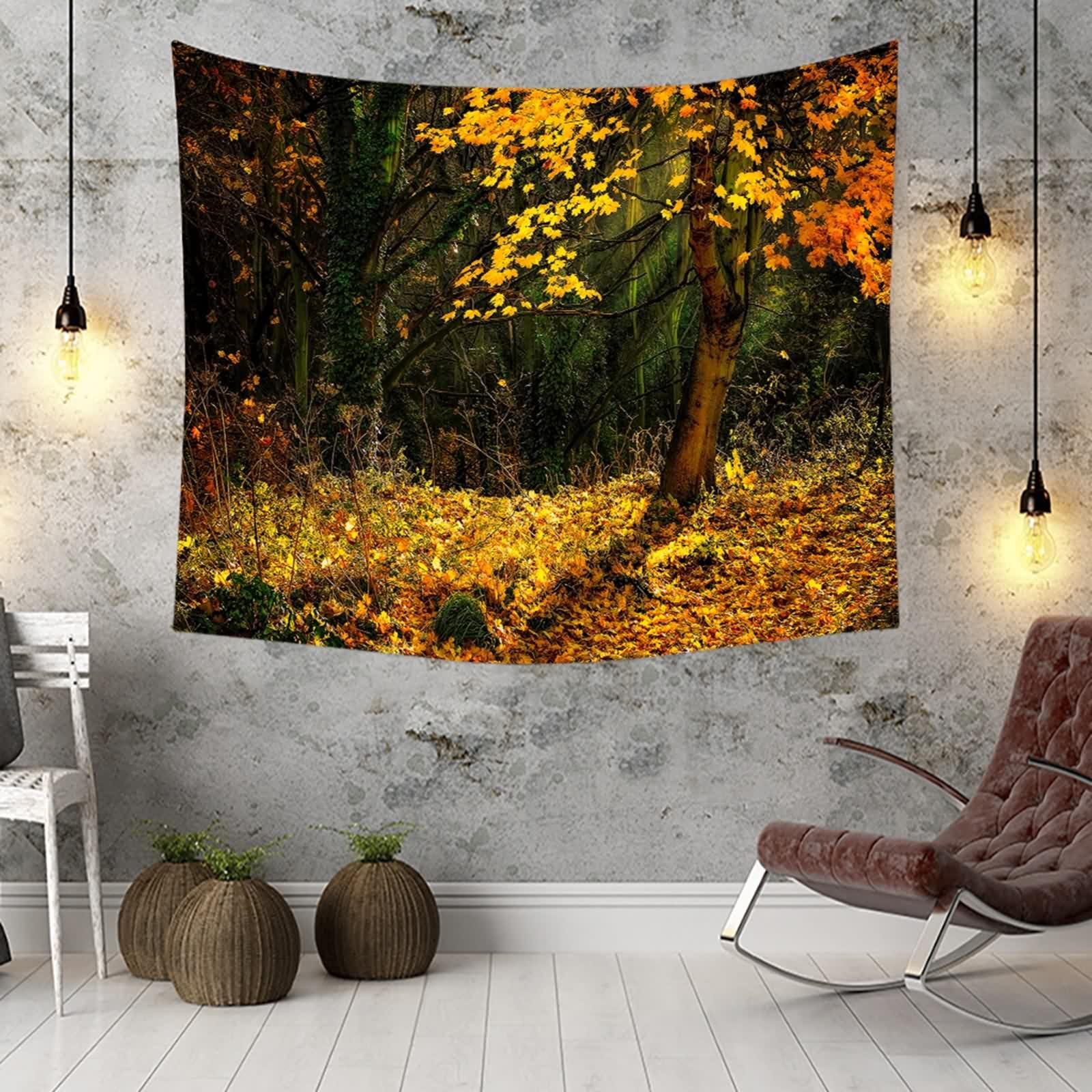 Tolldek Dywan ścienny, naturalny, żółty, gobelin, jesień, drzewo, dżungla, dekoracja domu, na obrus, dekoracja sypialni, 260 x 240 cm