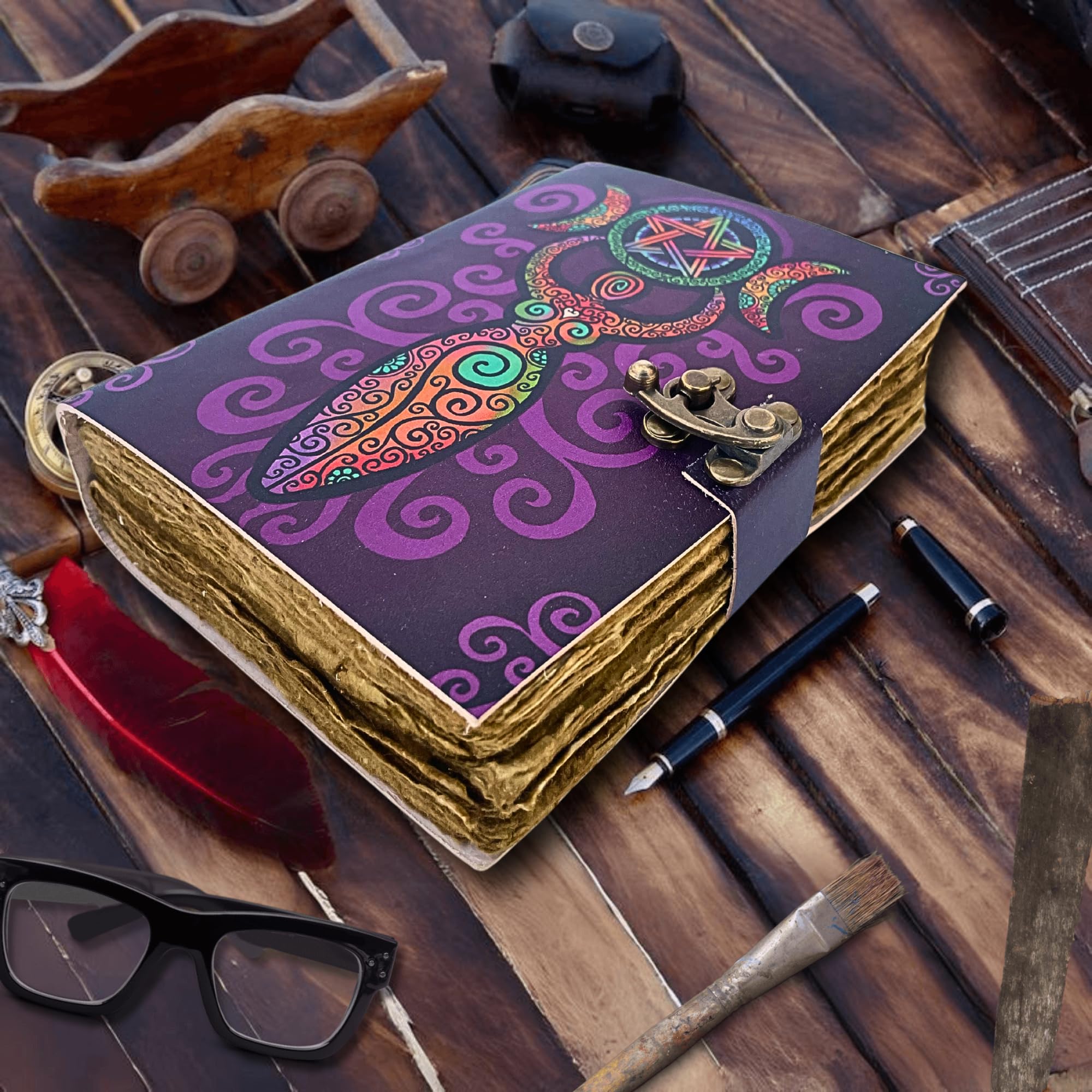 Urban Leather 7 inch Mother Earth Moon Goddess Purple Vintage Journal for Men Women UV Print Sketchbook Travel Leather Bound Journal Writing Notebook - Image 3