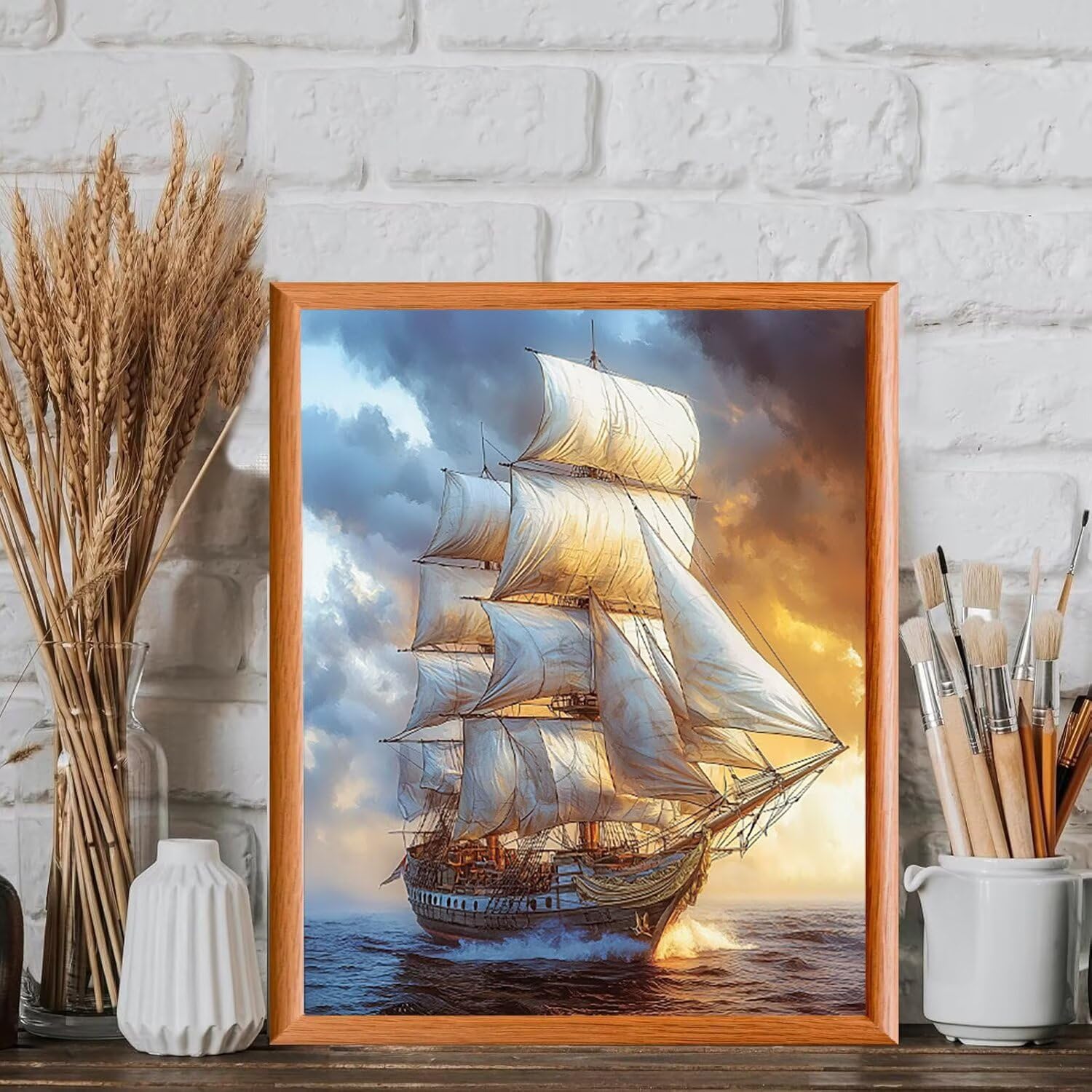 WEISHIWE Malen nach Zahlen Erwachsene Segelboot auf See, 70x90cm x-310 | Malen nach Zahlen Erwachsene Leinwand Kit, DIY Handgemalt Ölgemälde Set mit 3-Pinseln und Acrylfarbe für Wanddeko,Ohne Rahmen