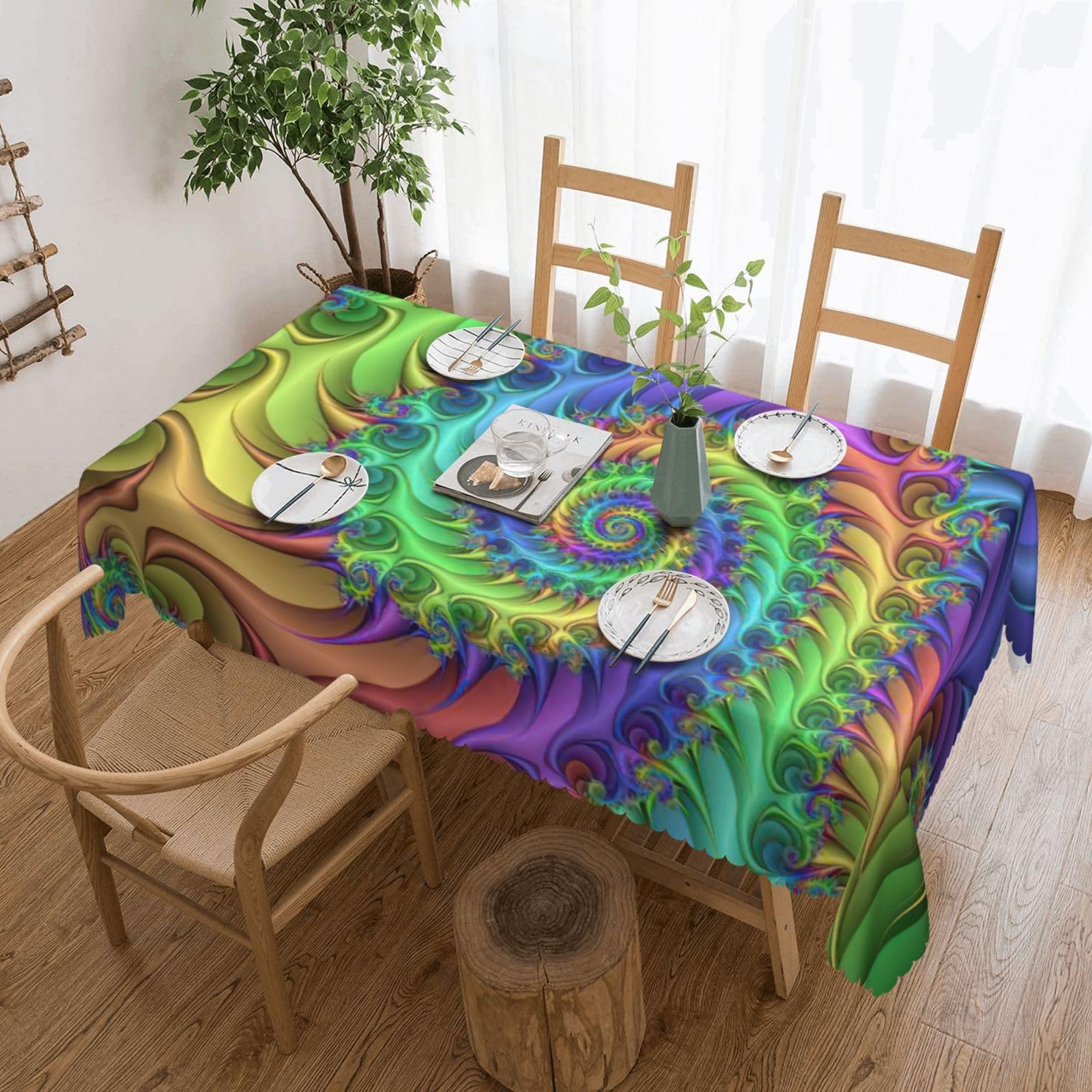 Nappe rectangulaire lavable imprimé tie-dye pour table de salle à manger