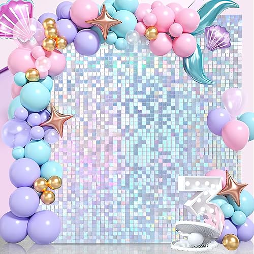 Miniatura 1 de B-COOL Telón de fondo de pared brillante, 30 piezas de paneles de fondo de lentejuelas plateadas iridiscentes brillantes para fiesta, telón de fondo