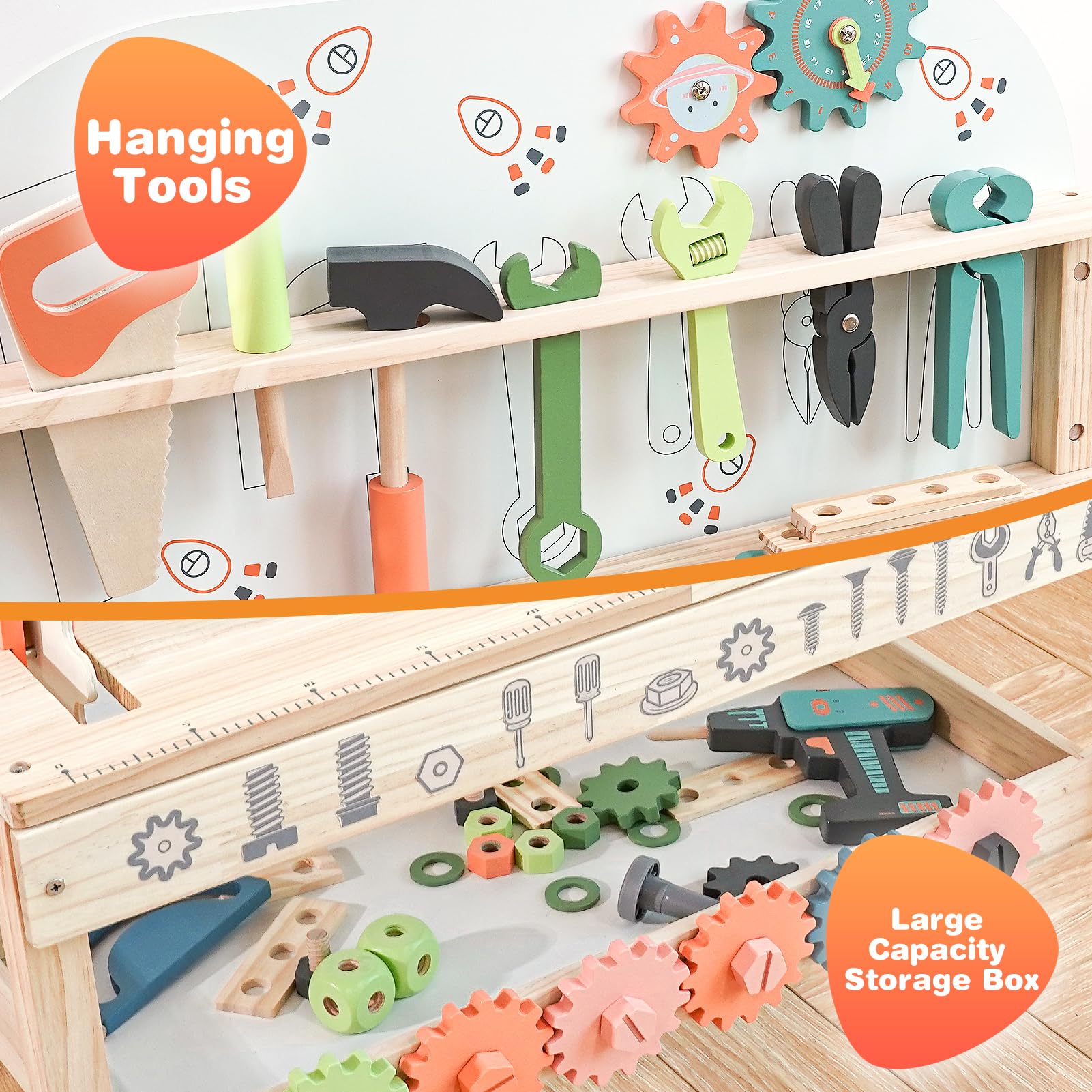 Banco De Herramientas De Madera Para Niños – Caja De Juguetes Con Martillo, Destornillador Y Más, Ideal Para Peques De 3 A 6 Años
