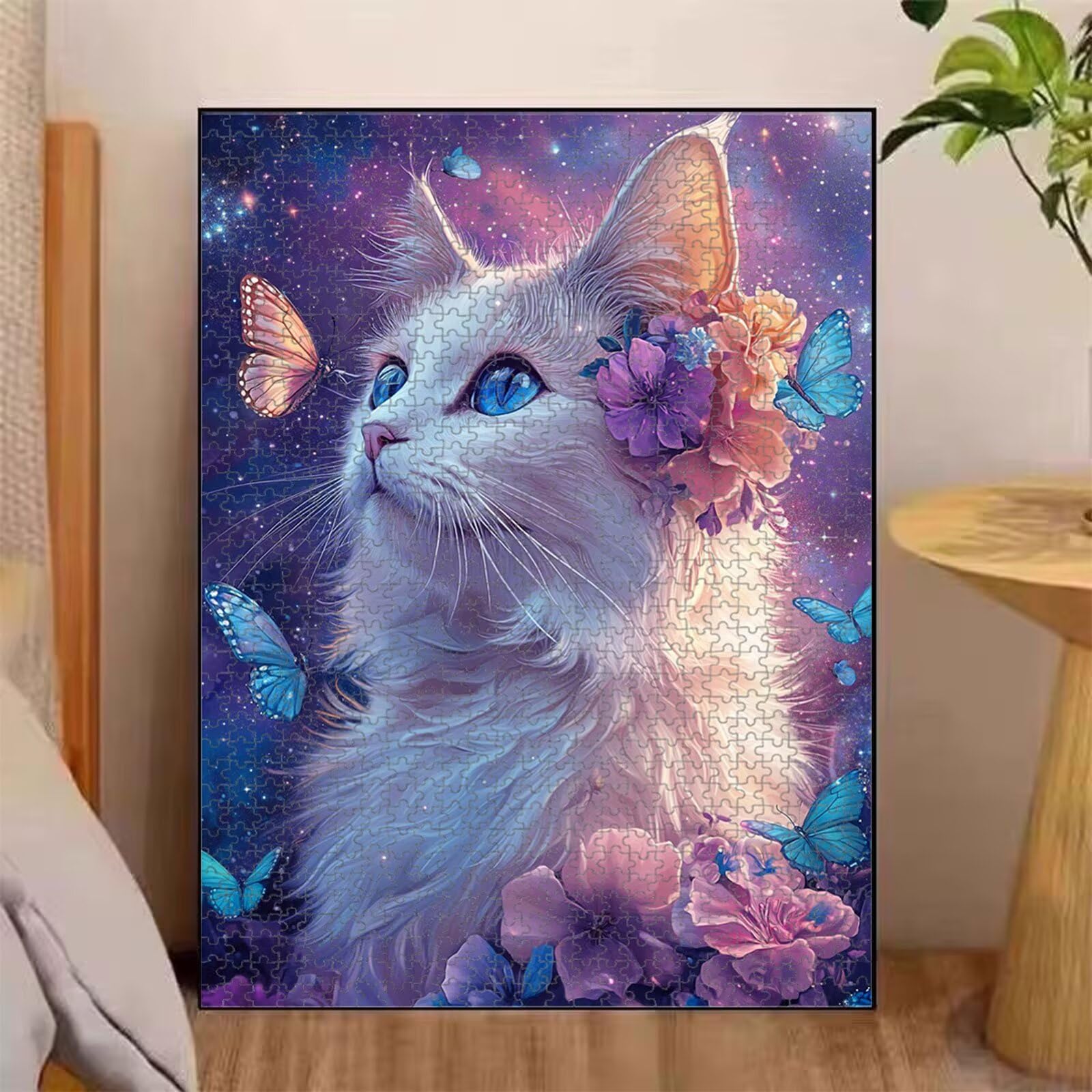 1000 elementów, puzzle dla dorosłych, kot i kwiaty, drewniane puzzle 1T