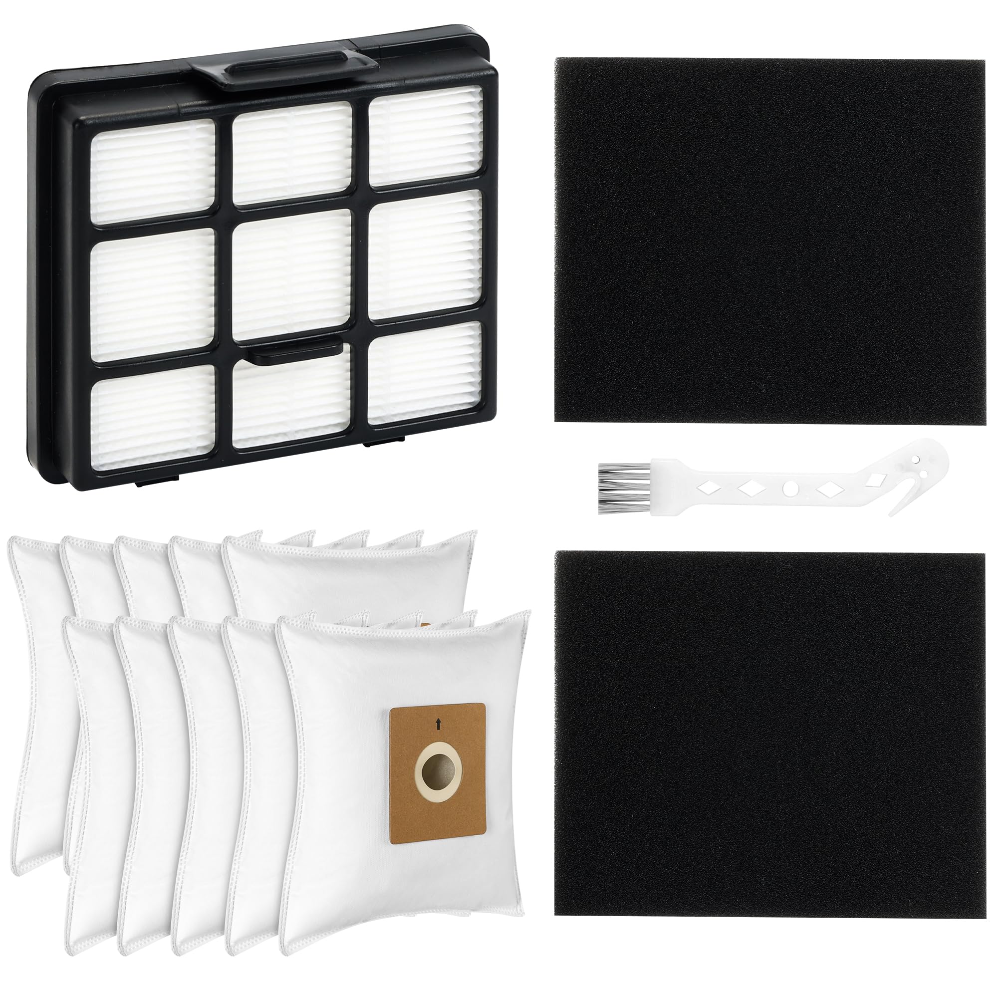 14 Pack NEN170 Replacement Parts Compatible with Eureka NEN170 bagged Canister Lightweight Vacuum Cleaner for Carpets and Floors, 10 Dust Bags, 2 Inlet Filter Sponge, 1 HEPA Filter, 1 Cleaning Brush