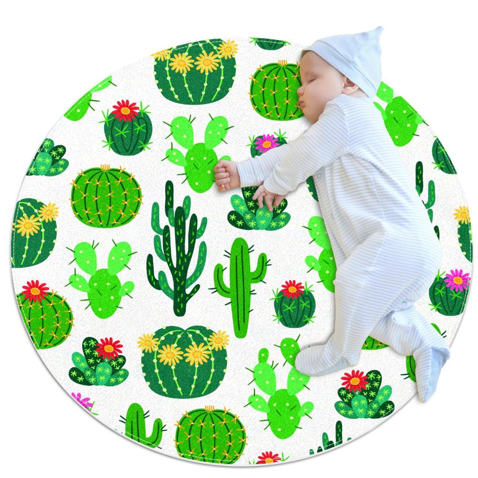 Tapis rond cactus vert lavable et ultra doux pour habiller le sol de votre buanderie