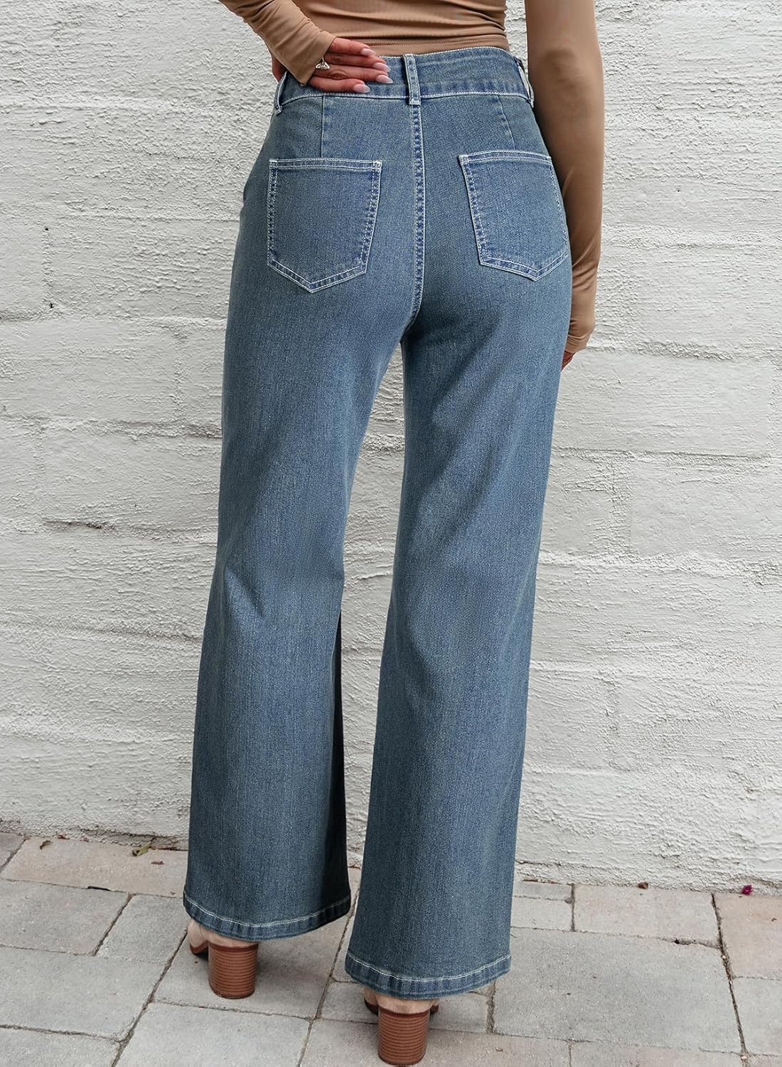 Sidefeel Womens Wide Leg Jeans Casual Baggy High Waisted Stretch Denim Pants - Image 2