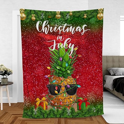 Miniatura 1 de Manta navideña con luces de piña de Navidad en julio, manta de forro polar con temática de Papá Noel, manta suave y acogedora, manta de cama del 4