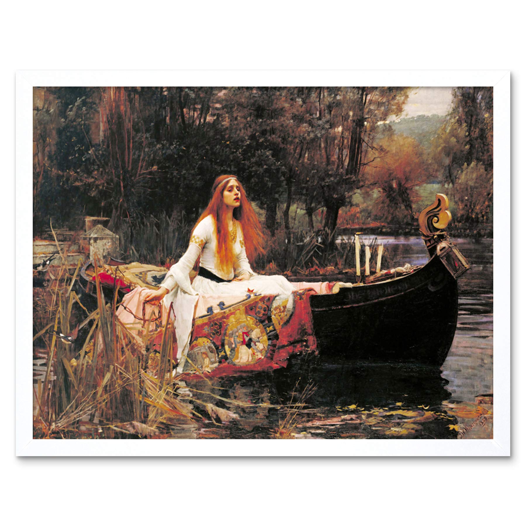 John William Waterhouse The Lady Of Shalott Edit Art Print Framed Poster Wall Decor 12x16 inch, Framed White 12X16, 43.3L x 33.3W cm