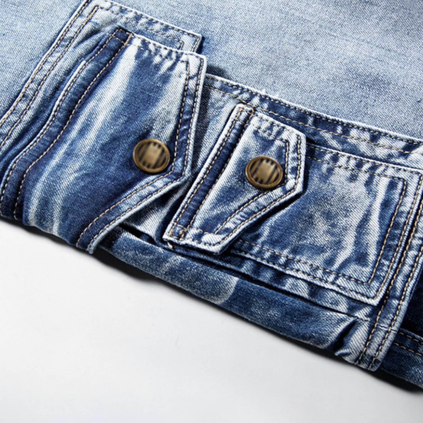 Generisch 3/4 Hose Herren Jeans： Dreiviertel Große Größen Caprihosen Stretch Cargo Shorts Knielang Cargohose Vintage Caprileggings Caprijeans Leichte Jeanshose