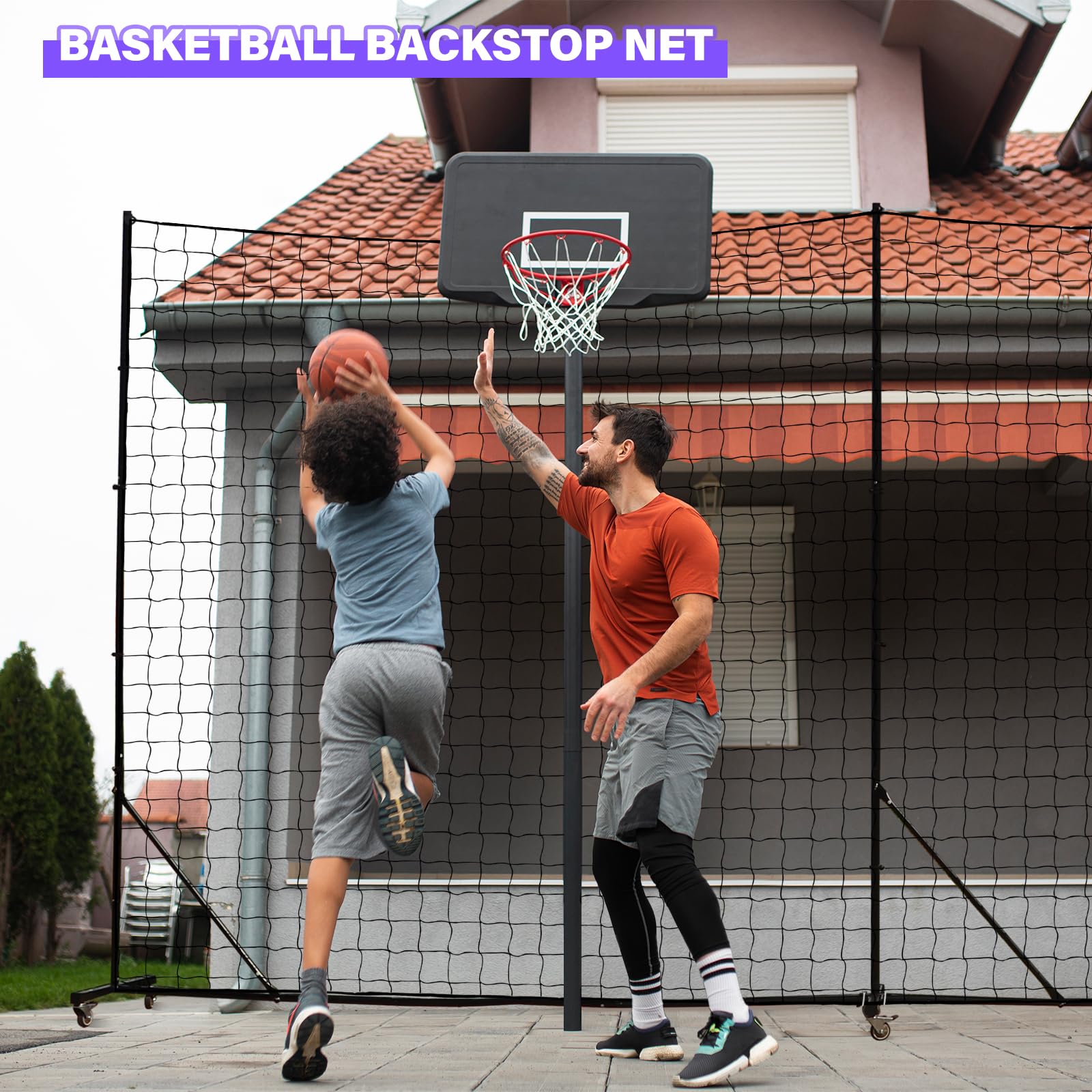 Backstop Nets Heavy Duty Ball Stop Net Soccer Sports Barrier Netting for Backyard Movable Backstop System with Posts Ball Containment Net (Movable-4 Inch Net, 20FT Wide)