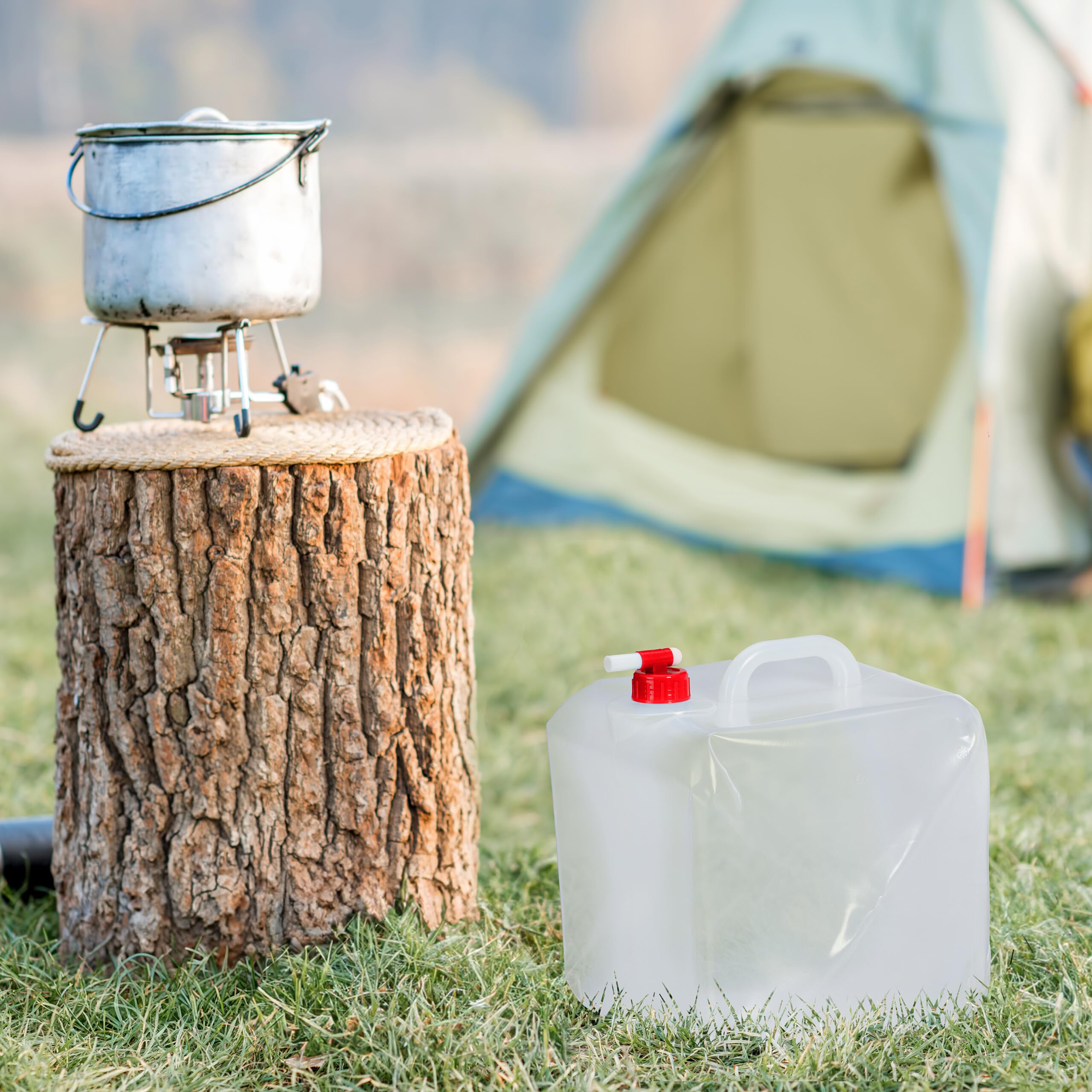 Relaxdays Jerrican d’Eau Pliable, Lot de 3, Volume : 20 l, Robinet, Neutre au goût, sans BPA, Transparent/Rouge