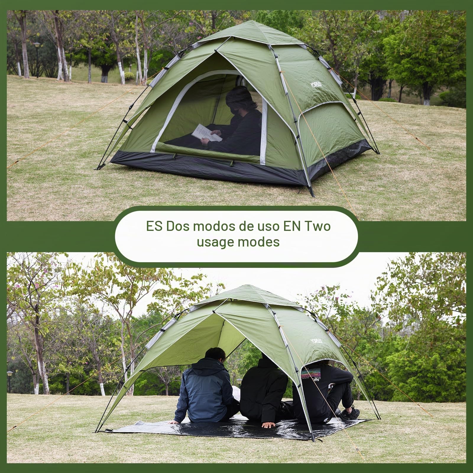 Yorbay Tienda de campaña 2 en 1 para 2 – 4 personas, doble pared, resistente al agua, protección UV, cúpula para familia, senderismo, exteriores, festivales