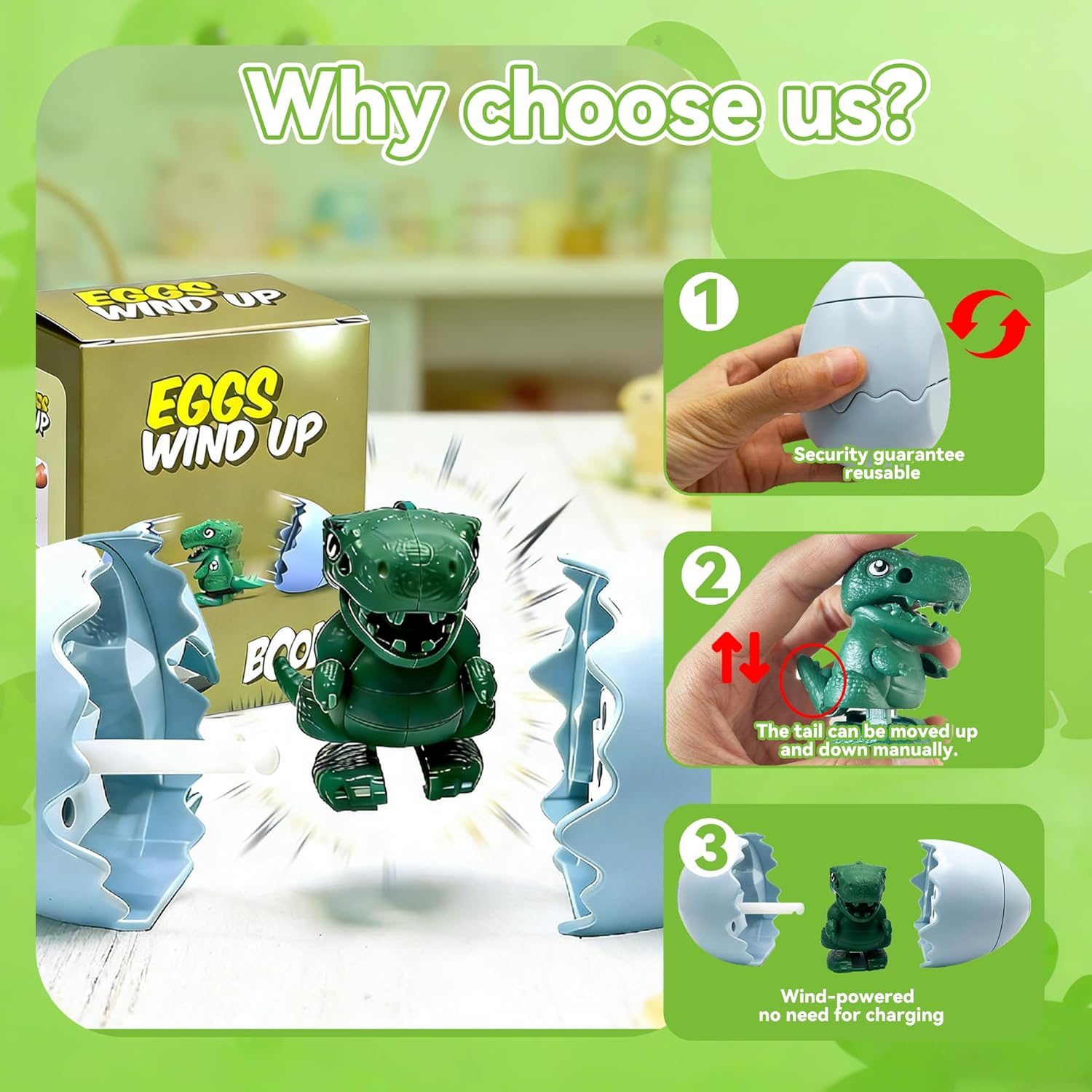DEEMO Wind Up Dinosaur Easter Eggs That Hatch with Magic Spin – Easter Basket Stuffers & Egg Hunt Prizes, Surprise Dino Toys Party Favors for Boys and Girls