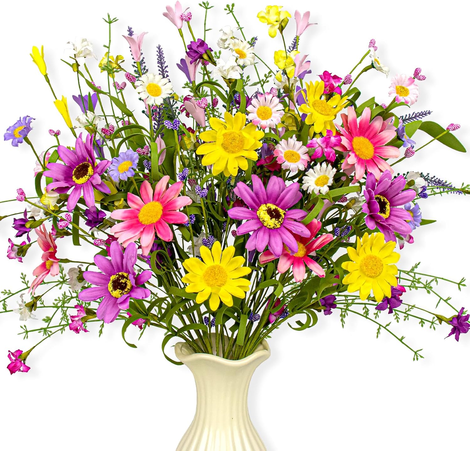 Yawwind 18 PCs Colorful Spring Flowers 17 Inches Spring Floral Stems Rustic Wildflower Bouquet Summer Flower Picks with Daisy for Vase Table Indoor Wedding Party