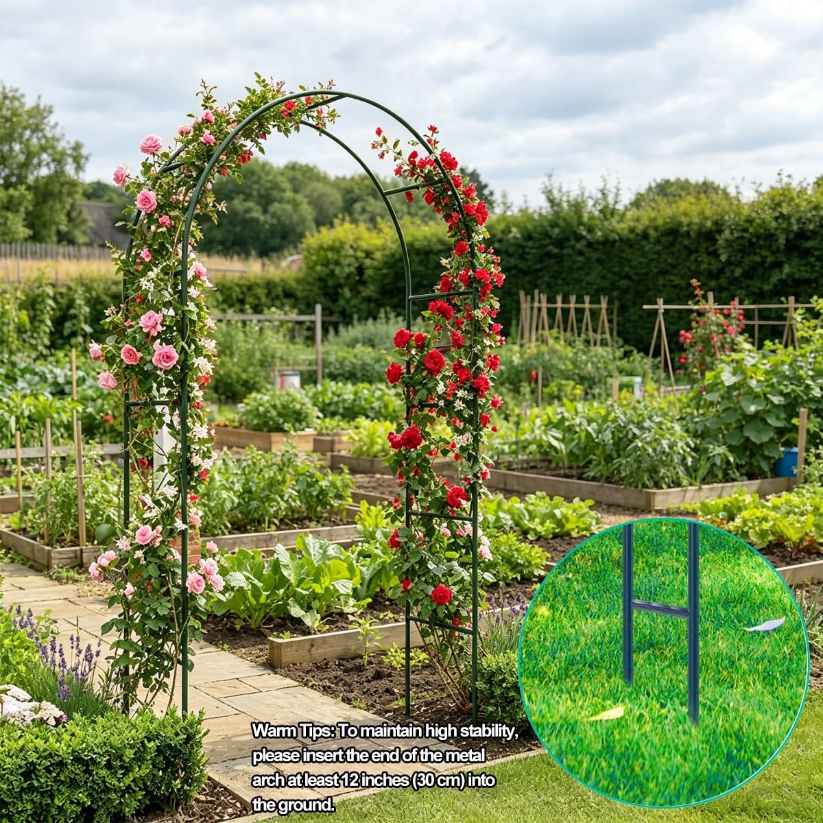 Wytrzymały Łuk Ogrodowy Ze Stali Ocynkowanej, Pergola Metalowa Odporna Na Warunki Atmosferyczne, Stelaż Na Róże I Bluszcz, 120cm 140cm 160cm 180cm Czarny Biały Zielony(Biały,300cm X 220cm)