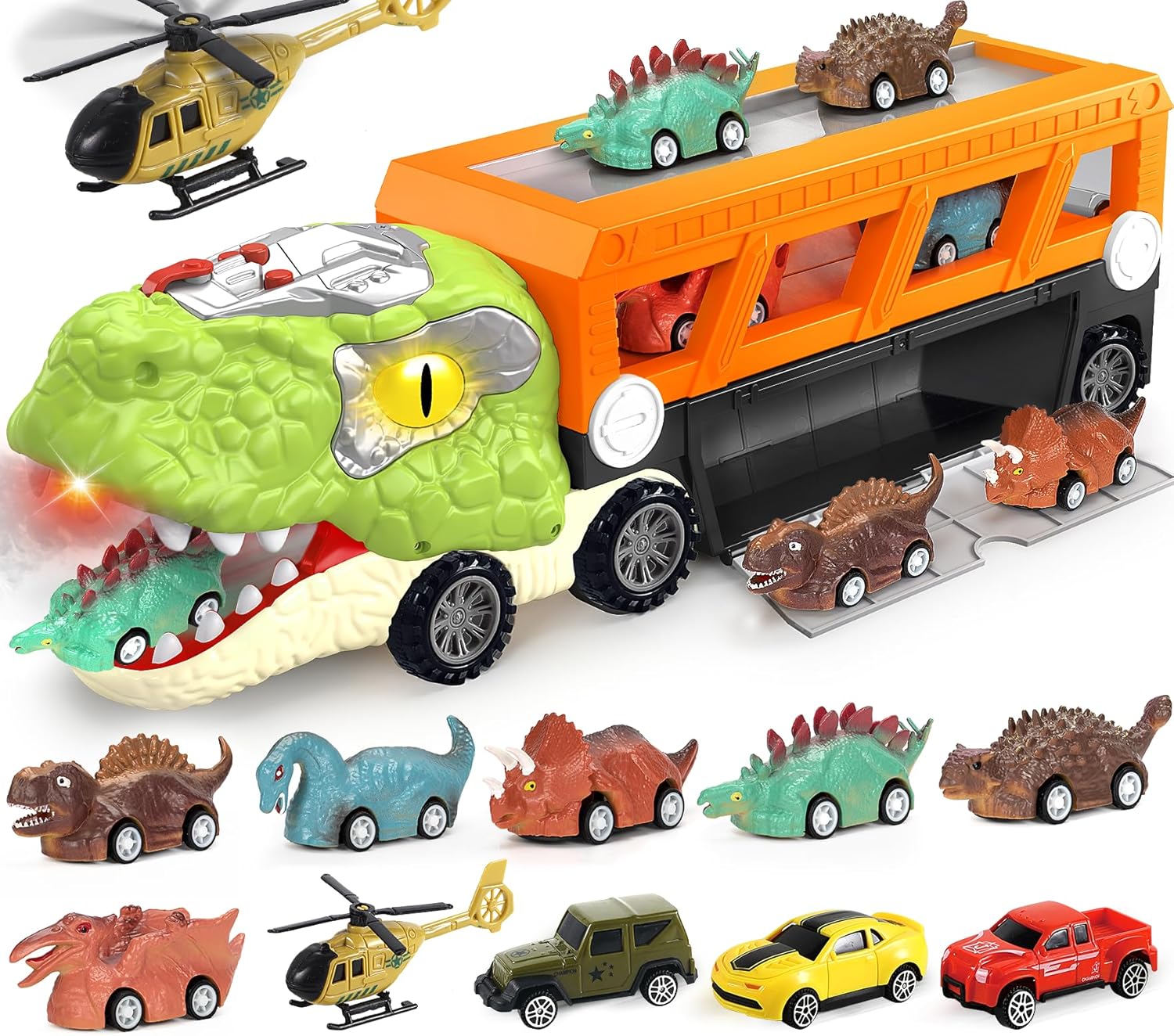 Dinosaur Toys for Kids 3-5, 5-7 Year Old Boys, Big Dinosaur Truck with 10 Mini Cars, Dino Toys for Ages 2-4, Kids Toy T-Rex Transport Carrier Truck, Birthday Gifts for 3 4 5 Year Old Toddler Boys