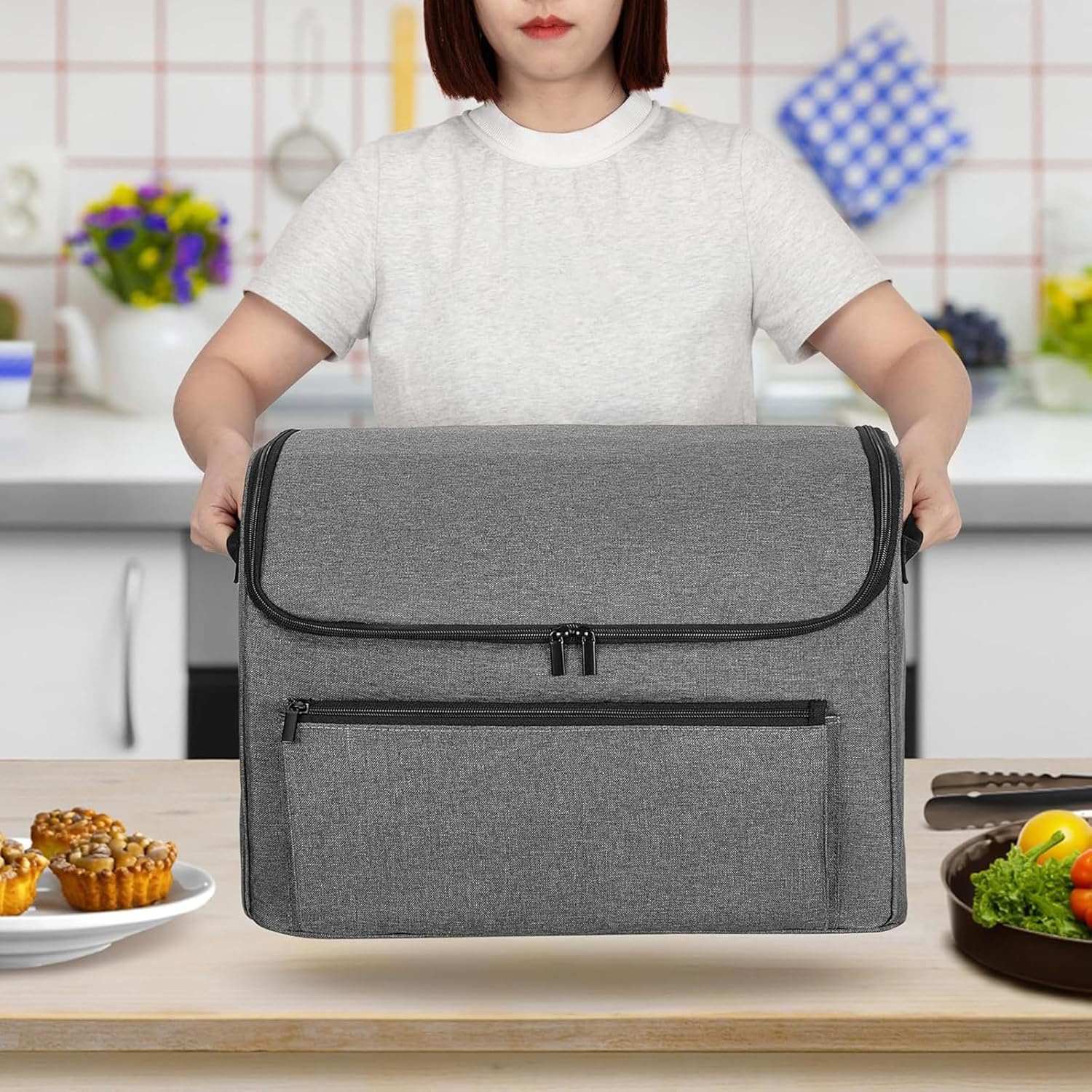 Insulated Multiple Cooker Storage Bag with Front Pocket and Reinforced Handles Designs Accessory for Easy Transport