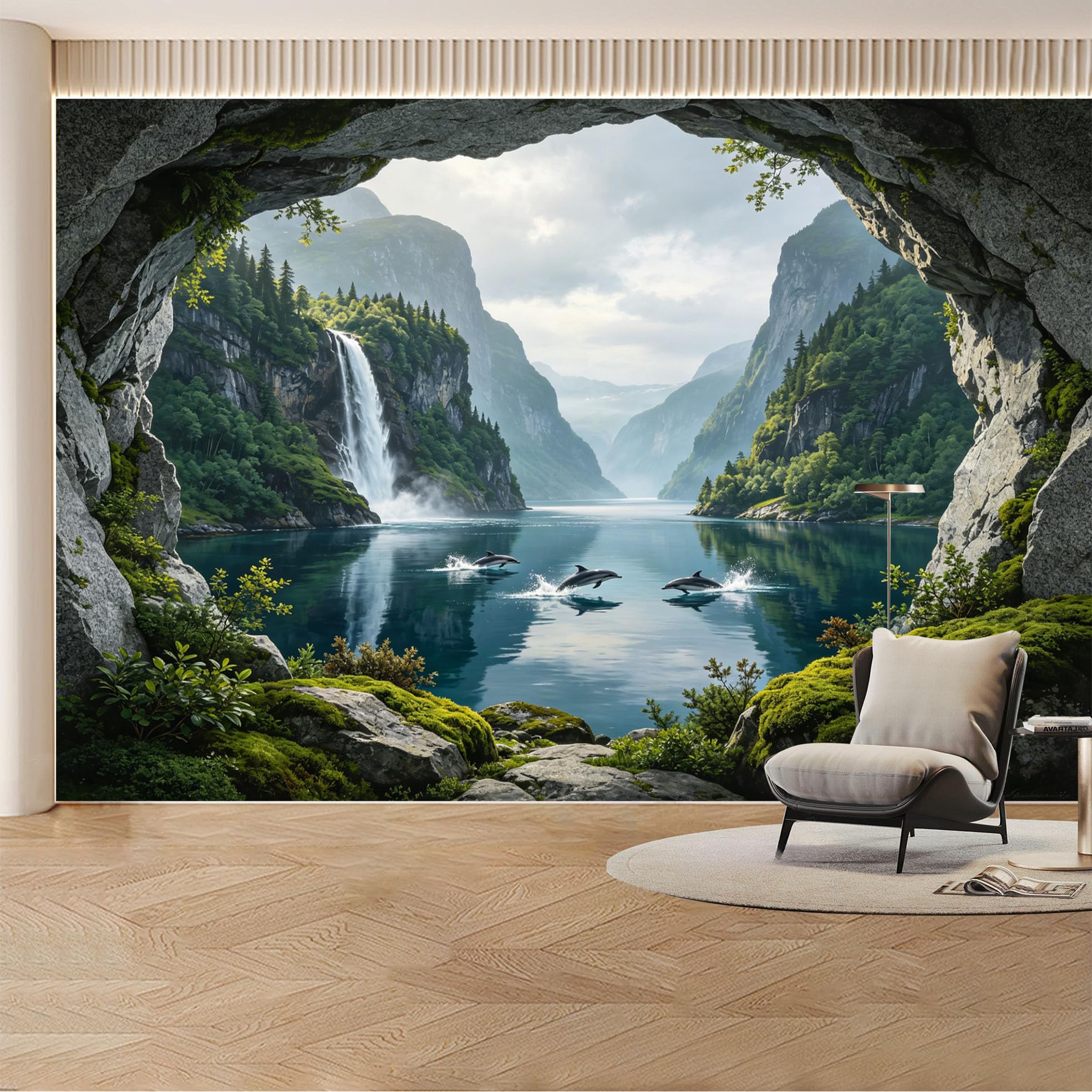 Kayorowalls Bh20260620060 Custom Wall Mural Wallpaper Waterfall Ocean Landscape Nature 3D Effect Large Wall Art Nordic Misty Removable Selfadhesive Large Photo For Living Room， Bedroom， Office
